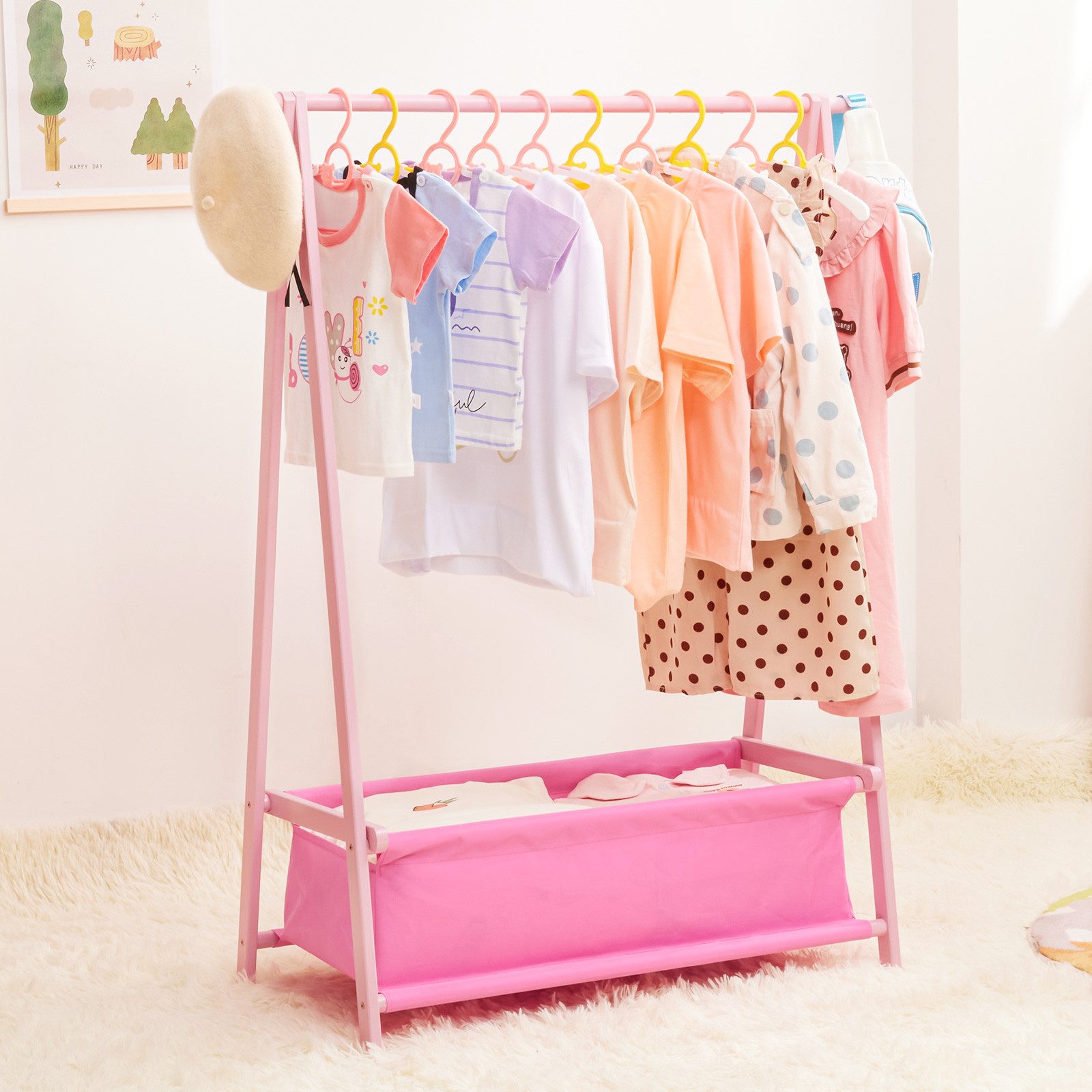 Yorbay Kleiderständer Kinder mit Aufbewahrungsbox, 86x36x106 cm, (Kleiderstange für Kinder), Klappbar – Bild 3 von 5