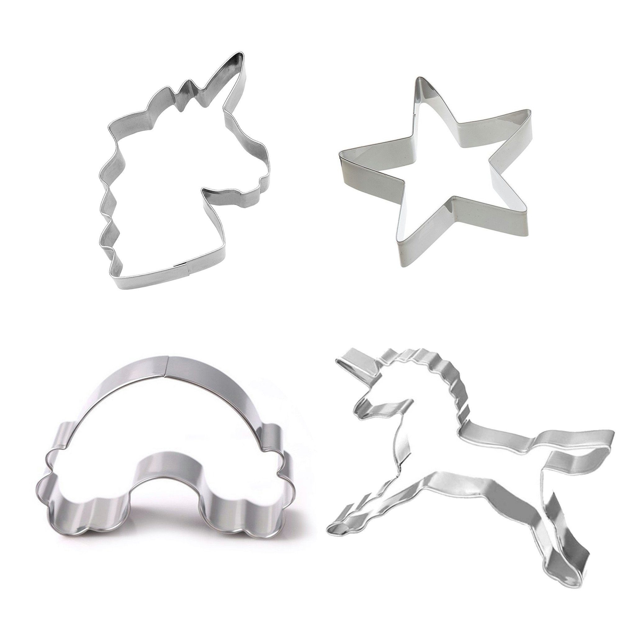 EinhornLiebe Ausstechform Keks Ausstecher Regenbogen, (4-St) Edelstahl, 4er Set Einhornkopf, - Einhorn, Stern