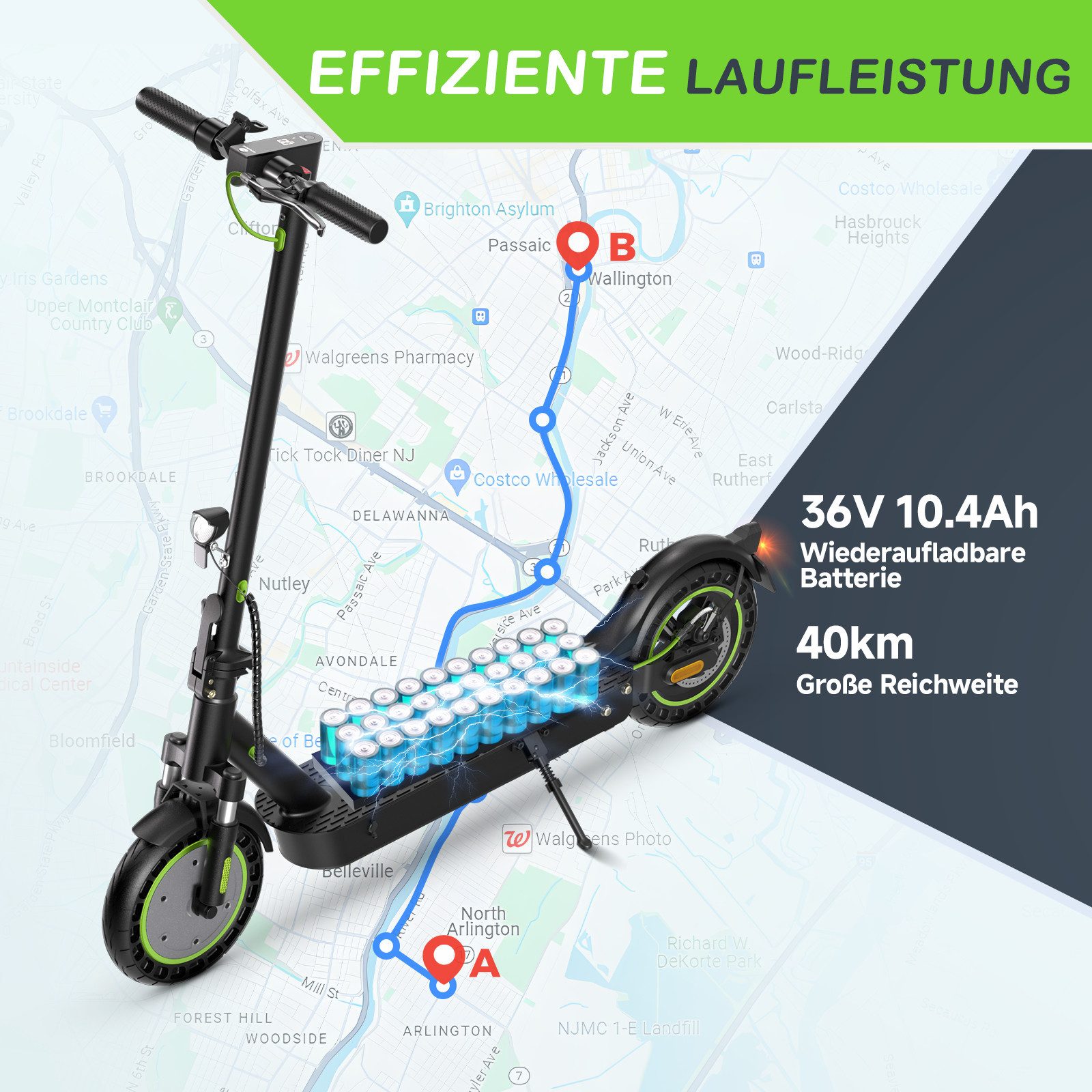 iSinwheel E-Scooter Elektroroller mit Straßenzulassung, 10 Zoll Max 40km Reichweite 20km/h, 500,00 W, 20,00 km/h, LED-Display, klappbar, Duales Bremssystem, Belastung bis 120kg