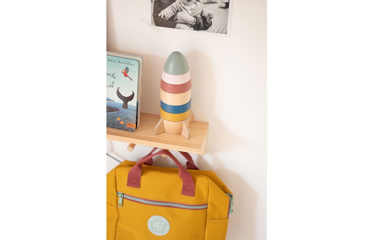 KINDSGUT Stapelspielzeug Stapelturm Rakete, Motorik-Spielzeug für Klein-Kinder aus Holz