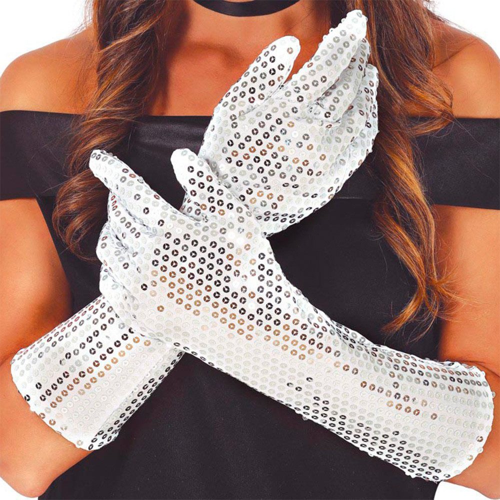 Kostüm Handschuhe Pailletten lang silber 39cm