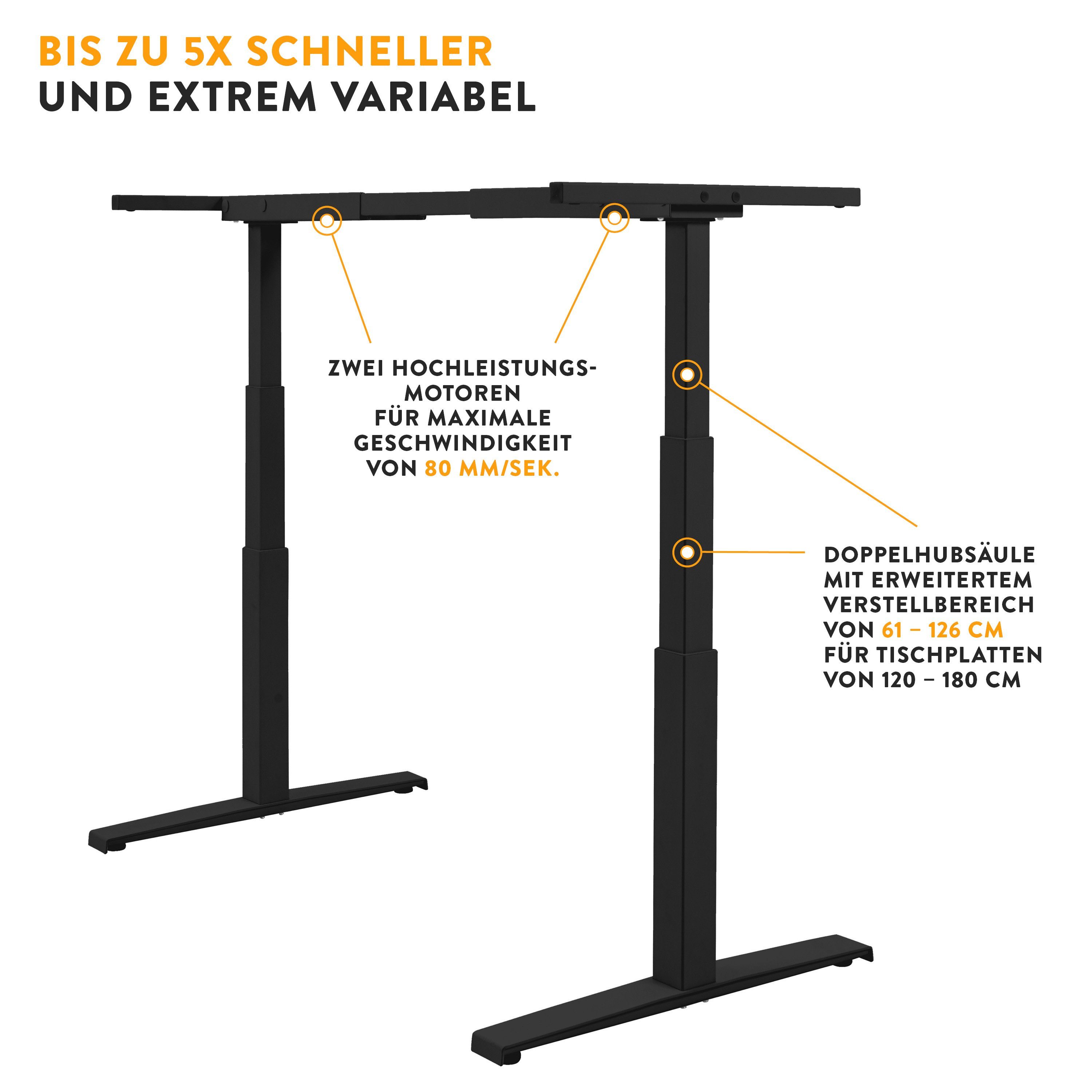 Schwarz (RAL9005) | boho höhenverstellbar Schwarz 80 Lichtgrau (RAL7035) 80 Tischplatte Schreibtisch Basic cm Lichtgrau Line, office® x 120 mm/Sek,