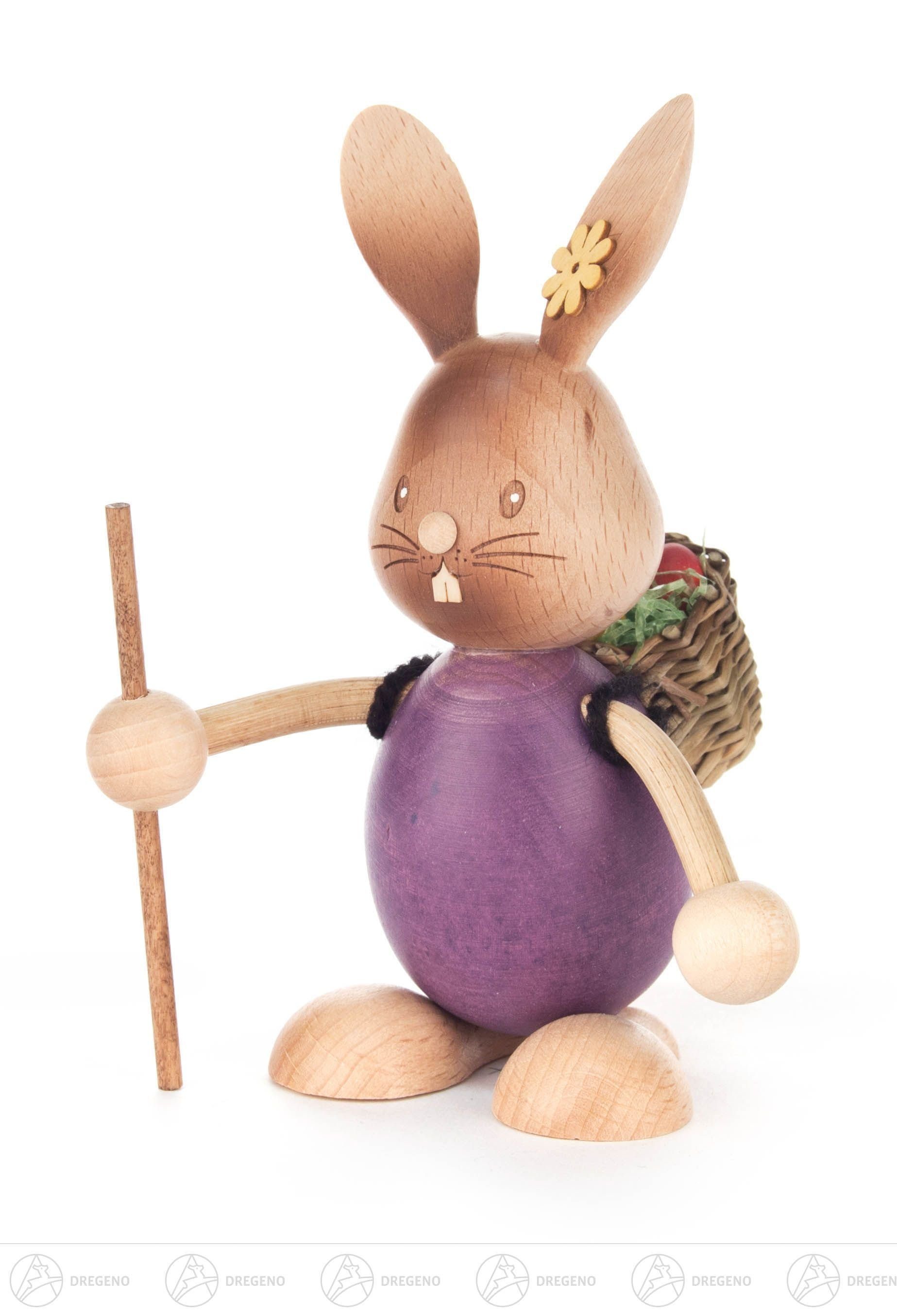 Dregeno Erzgebirge Osterhase Ostern & Frühjahr Hase "Stupsi" Wanderer mit Korb Höhe ca 12,5 cm