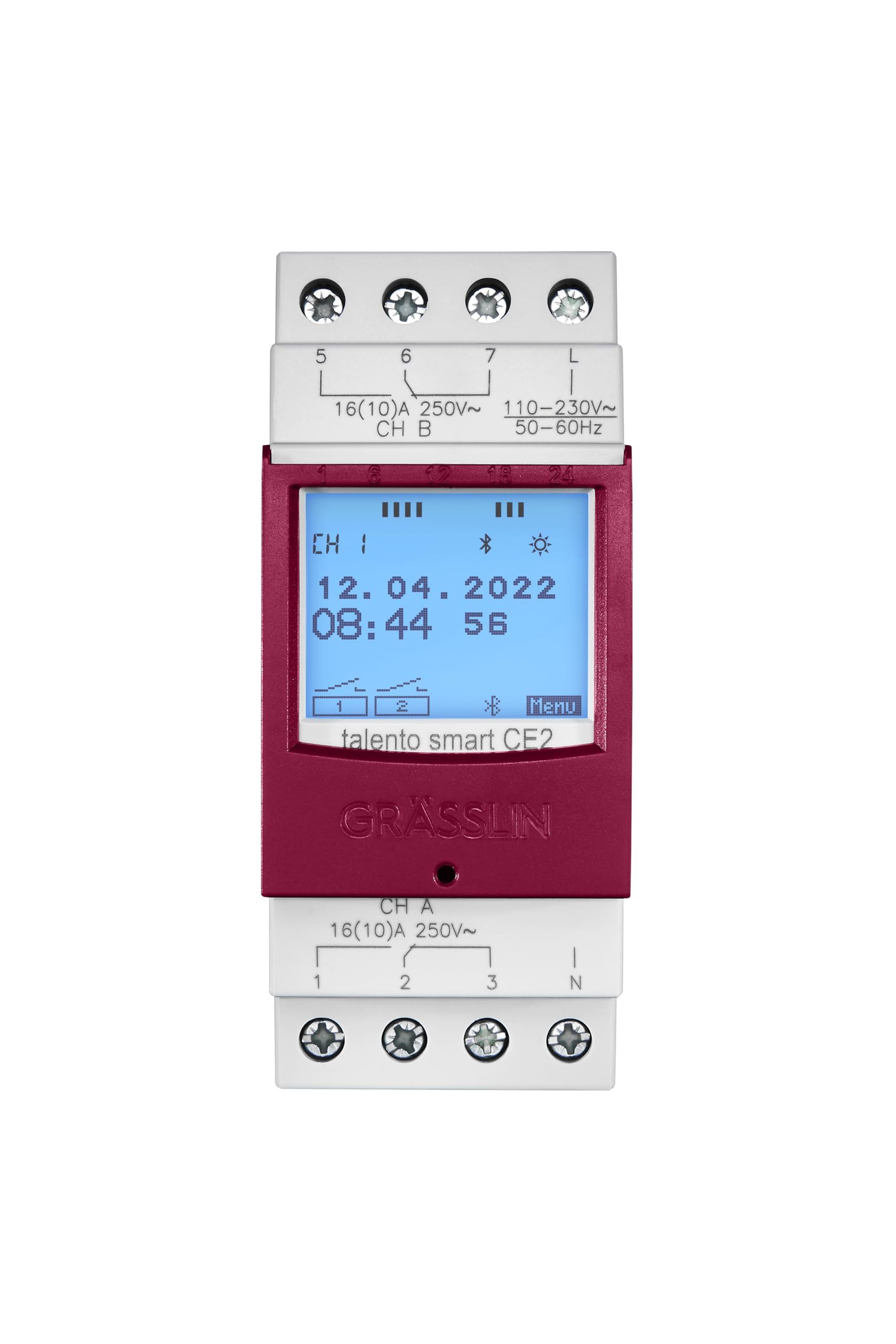 Grässlin Zeitschaltuhr talento smart CE2 43.04.0004.1, Erweiterungsmodul für S25, 2 Kanäle, Hutschiene, Bluetooth/App