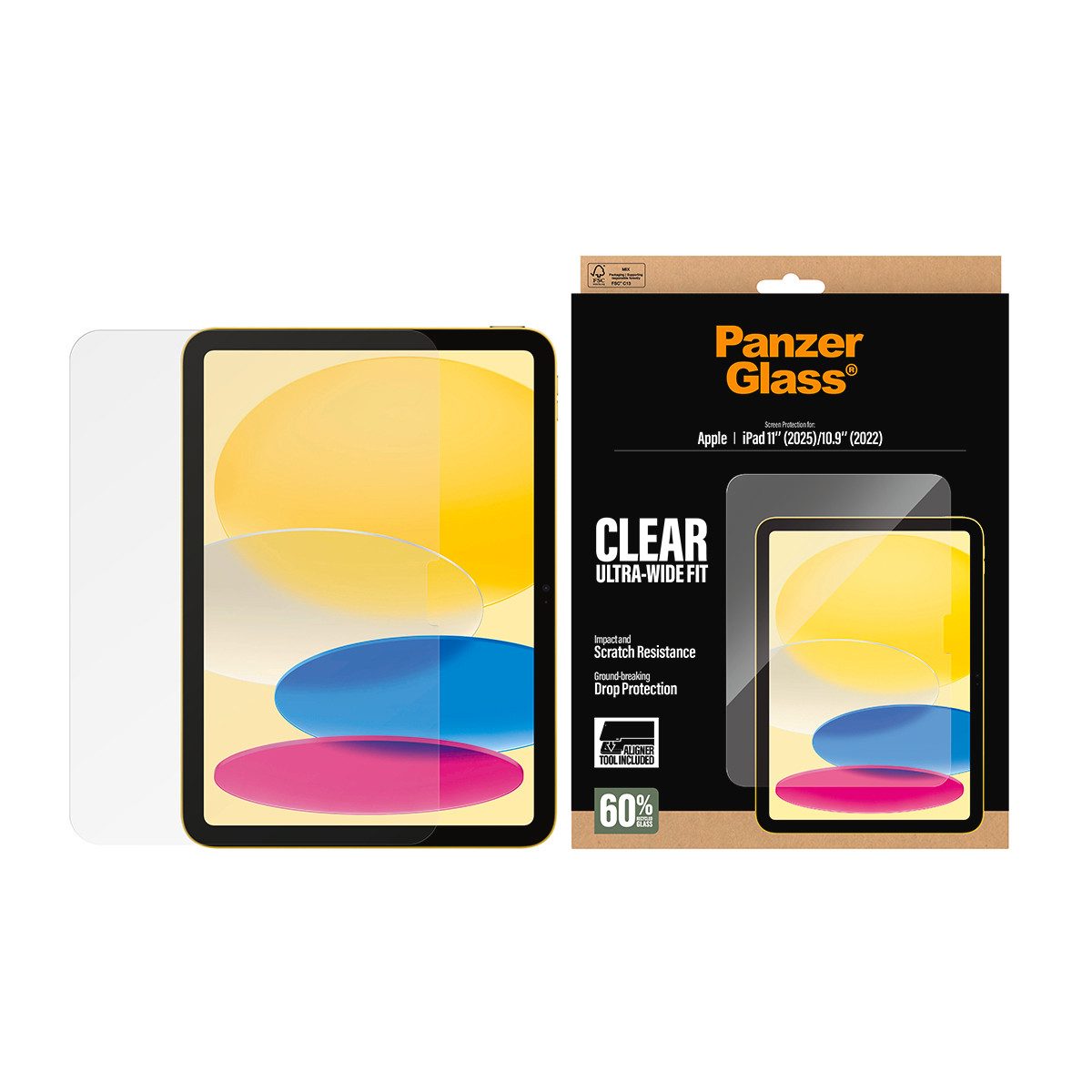 CARE by PanzerGlass Displayschutzglas Ultra-Wide Fit Screen Protector für Apple iPad 11" (11. Gen), Displayschutzfolie, Schutzfolie, Bildschirmschutz, kratz- & stoßfest