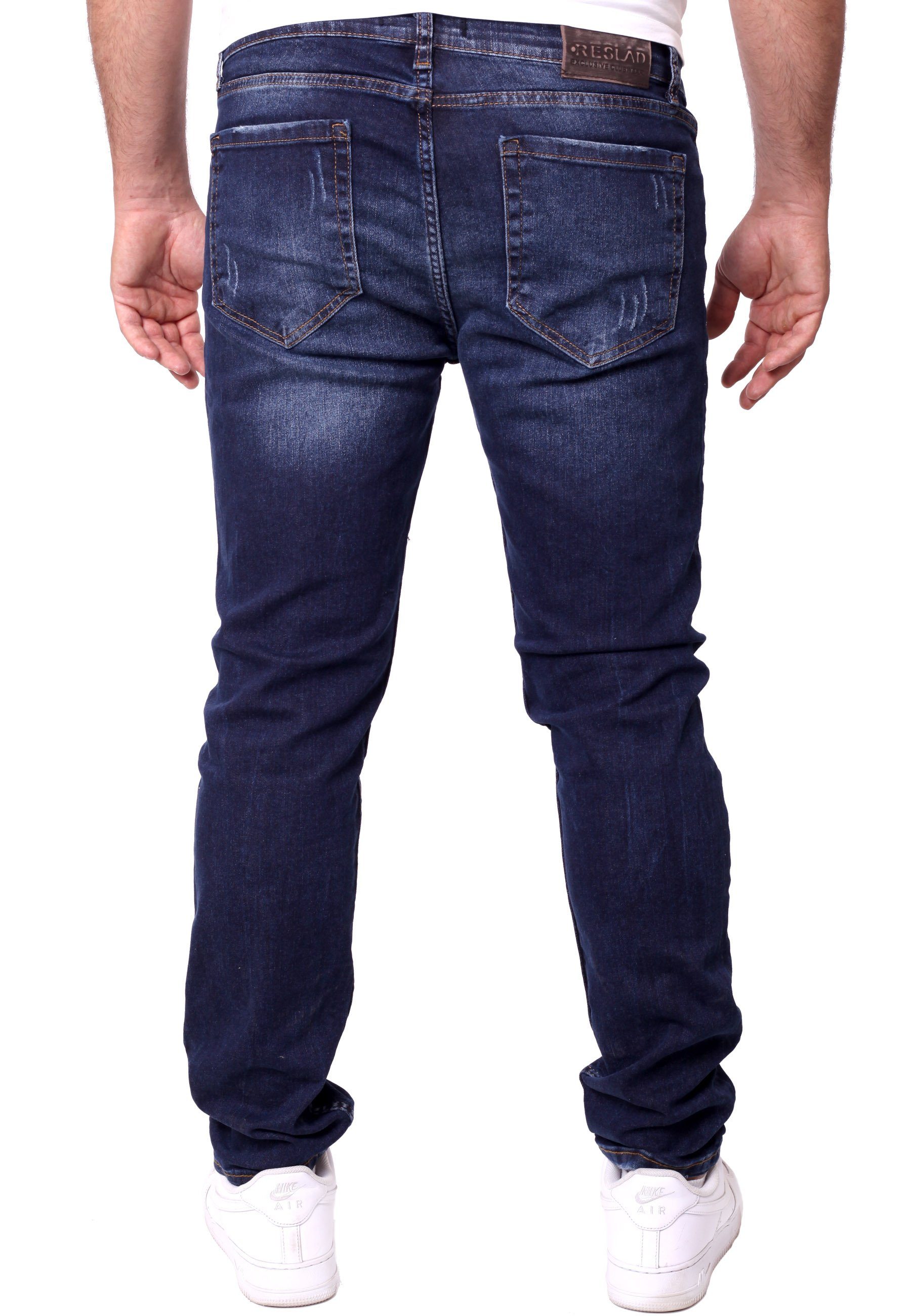 Denim Jeans Destroyed Fit Slim Herren Reslad Stretch Color-Splashes Reslad Destroyed Destroyed-Jeans Männer-Hose dunkelblau Jeanshose Jeanshose