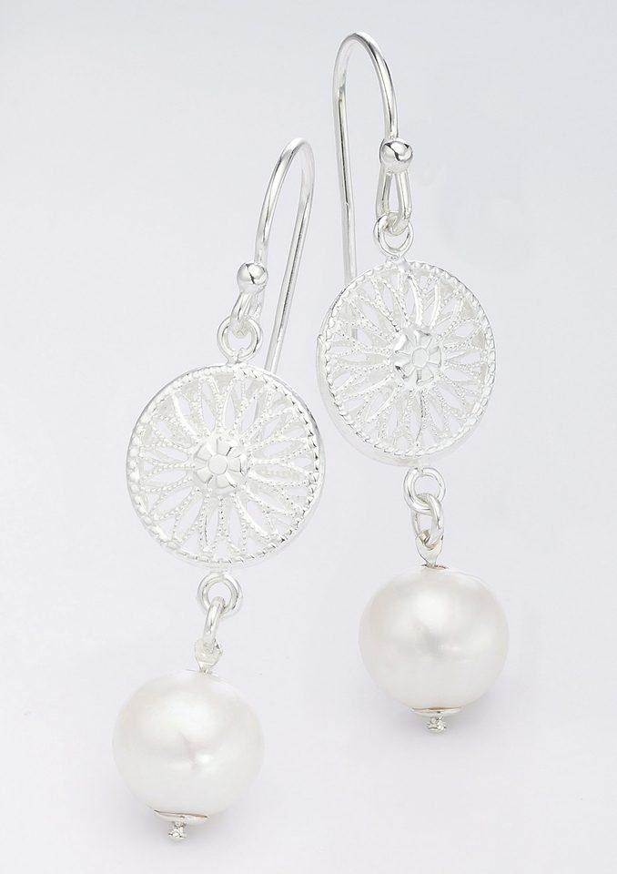 Firetti Paar Ohrhänger Schmuck Geschenk Ohrschmuck Ohrhaken Sonne Blume Perle, mit Süßwasserzuchtperle