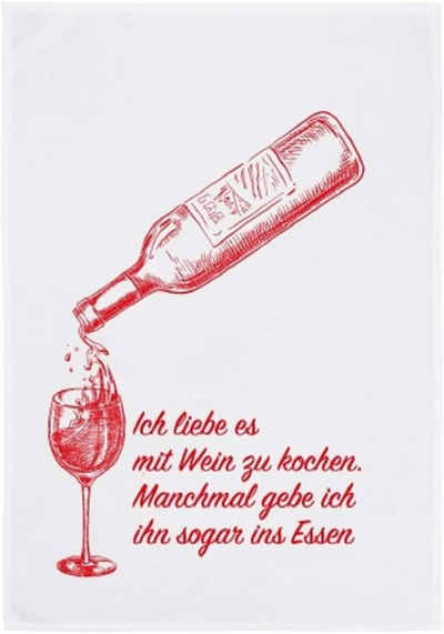 WestCraft Geschirrtuch Spruch Geschirr-Tuch Küchen-Tuch - Geschirr Handtuch 50 x 70 cm HW091A, (1-tlg), Ich liebe es mit Wein zu kochen, manchmal gebe ich ihn sogar ins Essen