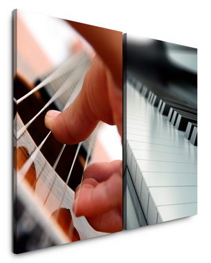 Sinus Art Leinwandbild 2 Bilder je 60x90cm Klavier Musik Klaviertasten Gitarre Nahaufnahme Musiker Studio