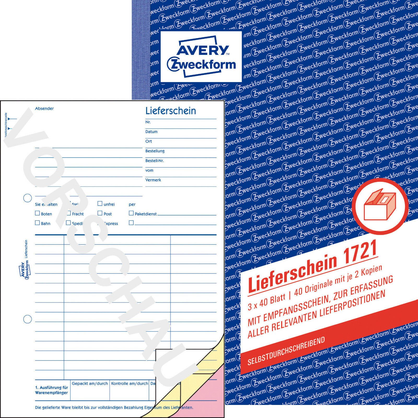 Formularblock Avery Zweckform 1721 Lieferschein Empfangsschein A5 SD 3x40 Blatt
