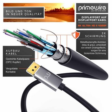 Primewire Audio- & Video-Kabel, DP, DP Stecker auf DP Stecker (100 cm), Premium DisplayPort Kabel 8K 7680 x 4320 @ 60 Hz mit DSC - 1m