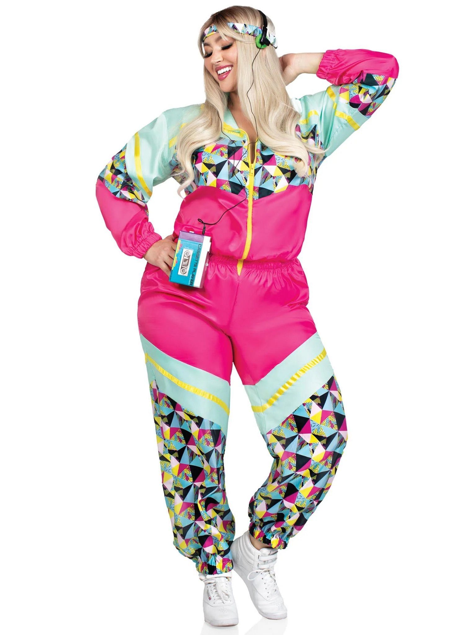 Leg Avenue Kostüm 80er Jahre XXL Trainingsanzug pink-türkis, Voll im Trend der 80er und 90er Jahre