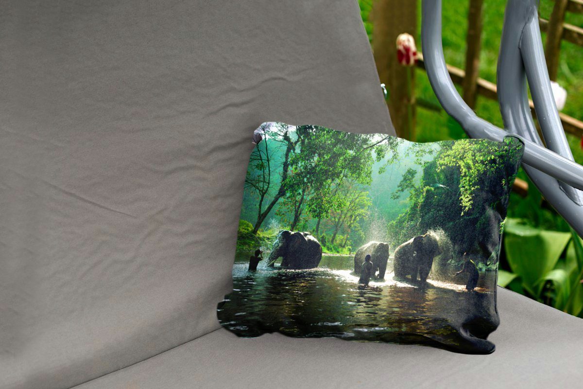 MuchoWow Dekokissen - Elefant Bäume Outdoor-Dekorationskissen, Wasser Polyester, Tiere, Dekokissenbezug, - - Grün - Kissenhülle