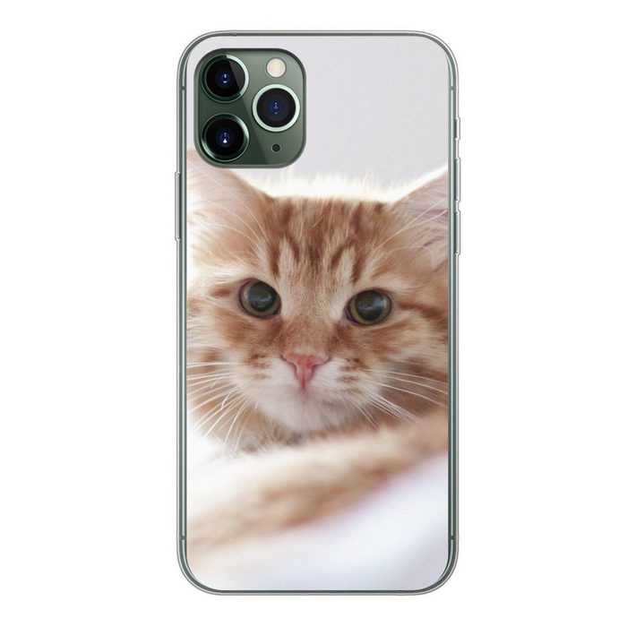 MuchoWow Handyhülle Katze - Rot - Bett - Mädchen - Kinder - Jungen Handyhülle Apple iPhone 11 Pro Smartphone-Bumper Print Handy