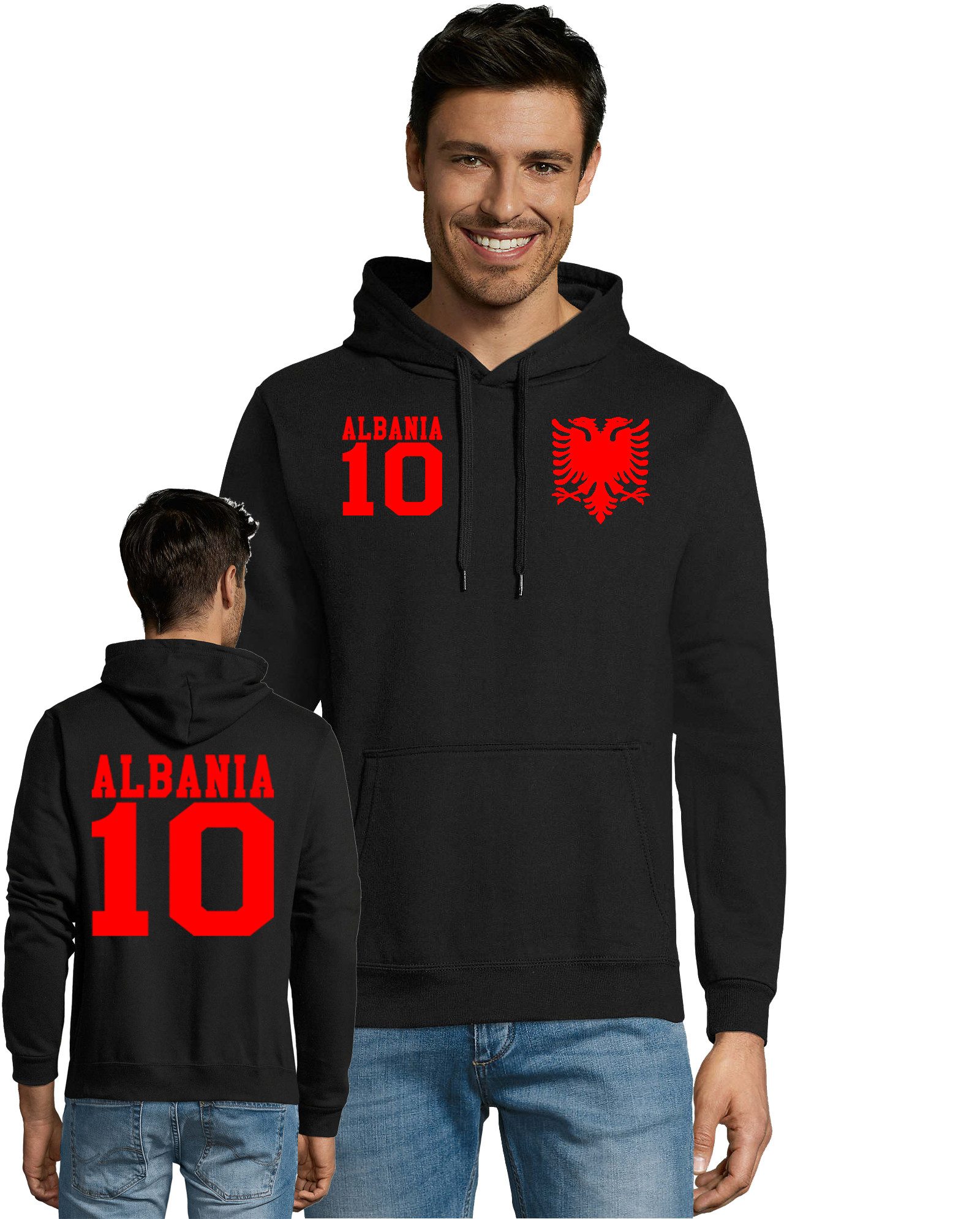 Blondie & Brownie Hoodie Herren Albanien Albania 10 Sport Hoodie Pullover Fußball Mit Kapuze