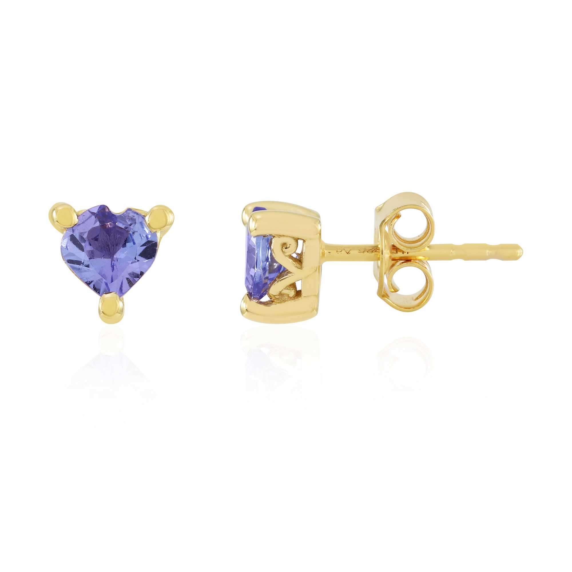 Cavill Ohrring-Set Tansanit Ohrstecker 0,8 ct, herzförmig, vergoldet, Sterlingsilber (2-tlg)