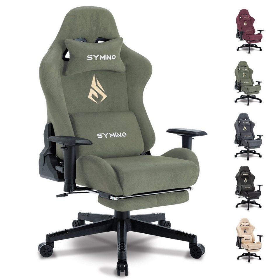 symino Gaming-Stuhl Drehstuhl, verstellbare Armlehnen und Rückenlehne,  Memory Foam-Kissen mit Fußstütze, Schwarz