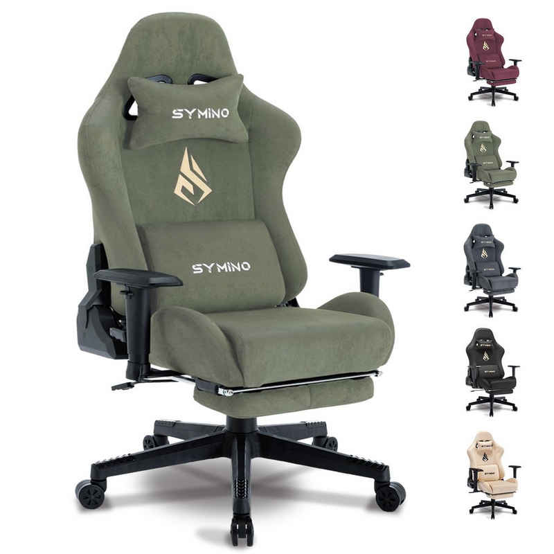 symino Gaming-Stuhl Drehstuhl, verstellbare Armlehnen und Rückenlehne, Memory Foam Kissen, mit Fußstütze, Grün