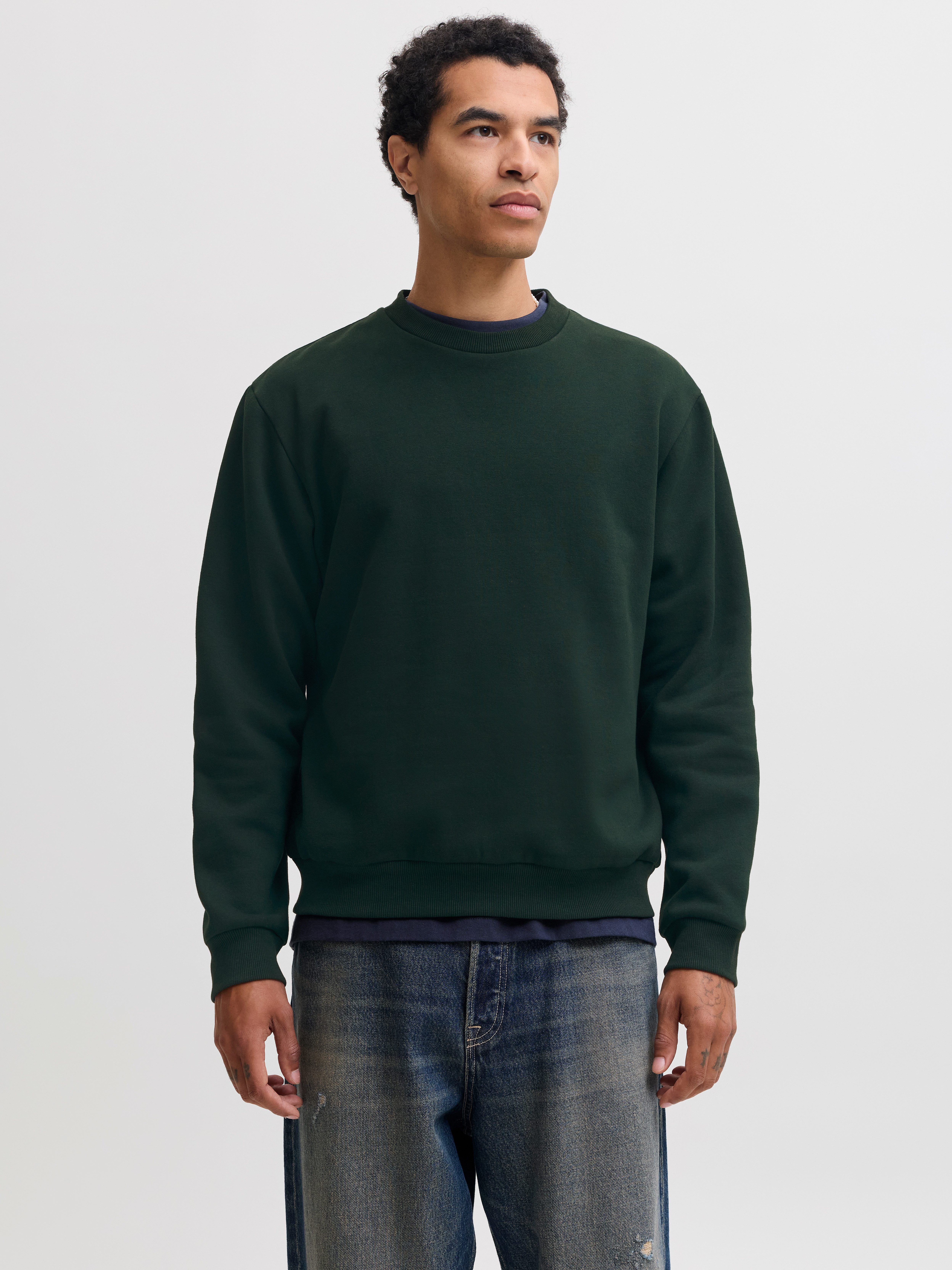 Jack & Jones Sweatshirt JJEBRADLEY mit Rippbündchen für Alltag und Freizeit Materialmix, relaxed fit