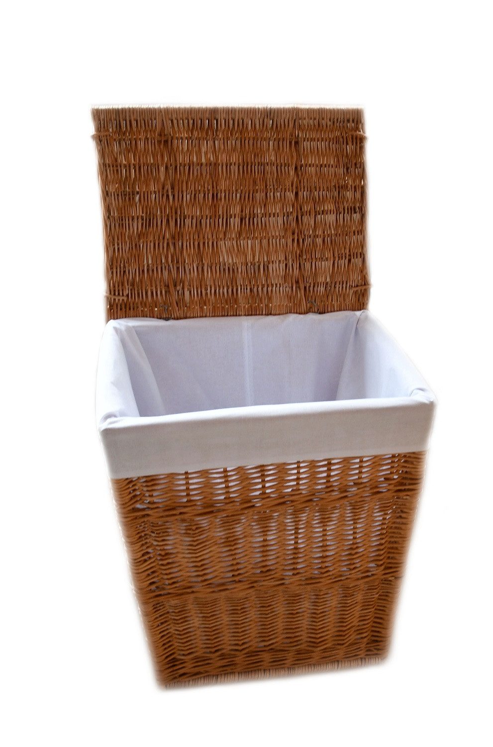 MyBer® Wäschekorb Weidenkorb Wäschesammler Wäschebox Korb aus Weide geflochten (Set, 2 St., mit weißer Stoffeinlage K4-212-SW), Breite Oben 48cm, Unten 42cm, Höhe 56cm, Tiefe 37cm