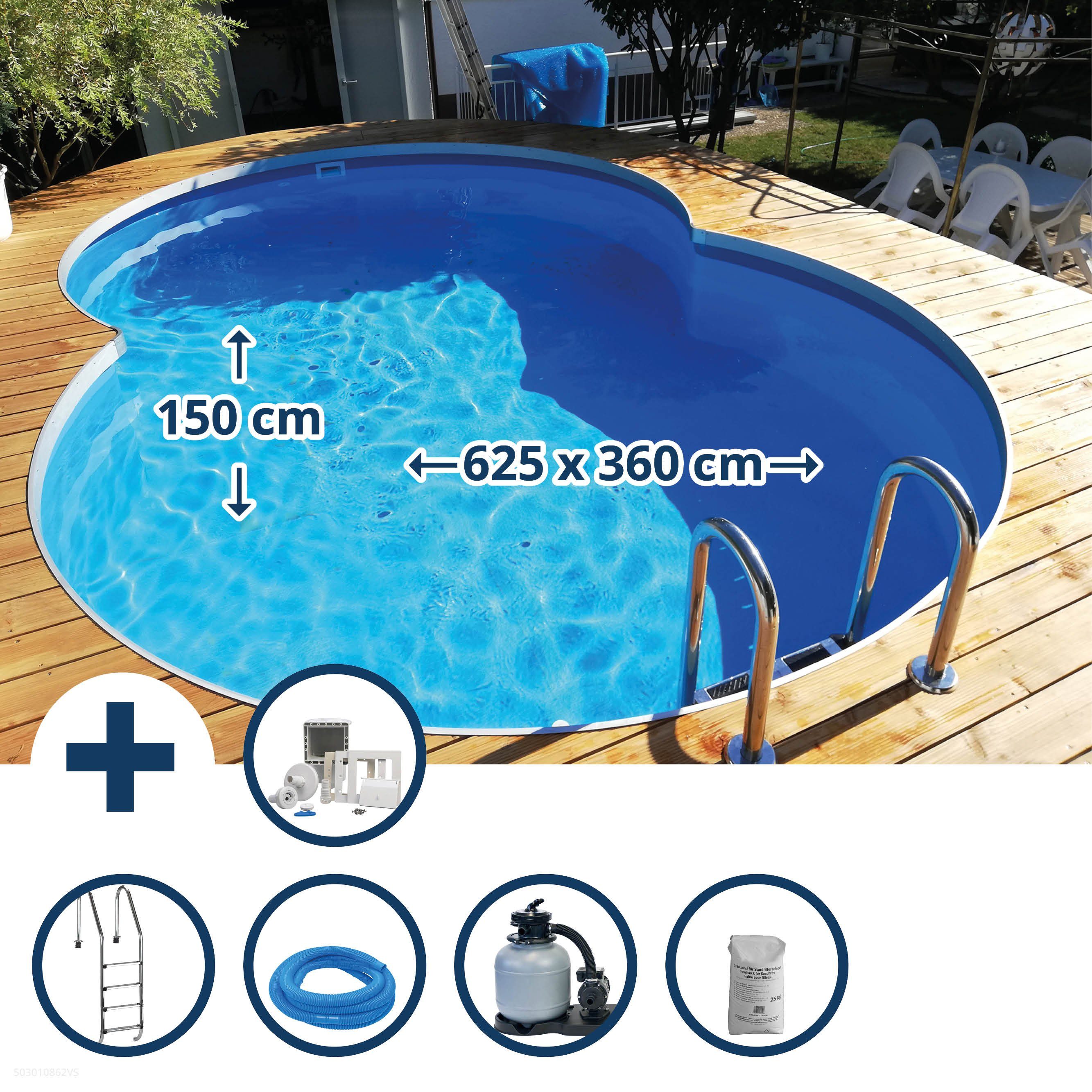 Waterman Achtformpool Stahlwandpool Set (10-teil) tief achtform Costa-Ri (Komplett-Set), verzinkte Stahlwand