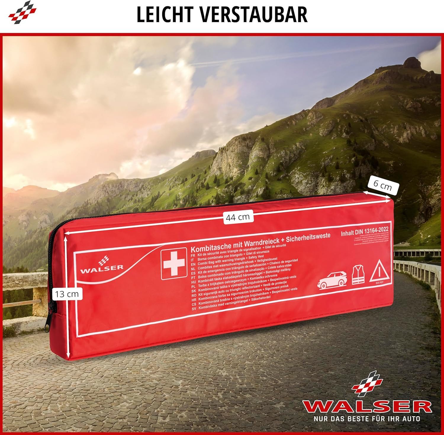 WALSER Erste-Hilfe-Set Auto Erste Hilfe Set mit Pannendreieck & Warnweste KFZ Verbandstasche – Bild 5 von 5