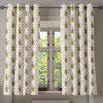 Gardine Dekorative 2-Panel-Fenstervorhänge für Schlafzimmer Wohnzimmer, Abakuhaus, Gitarre Retro handgezeichneten Stil