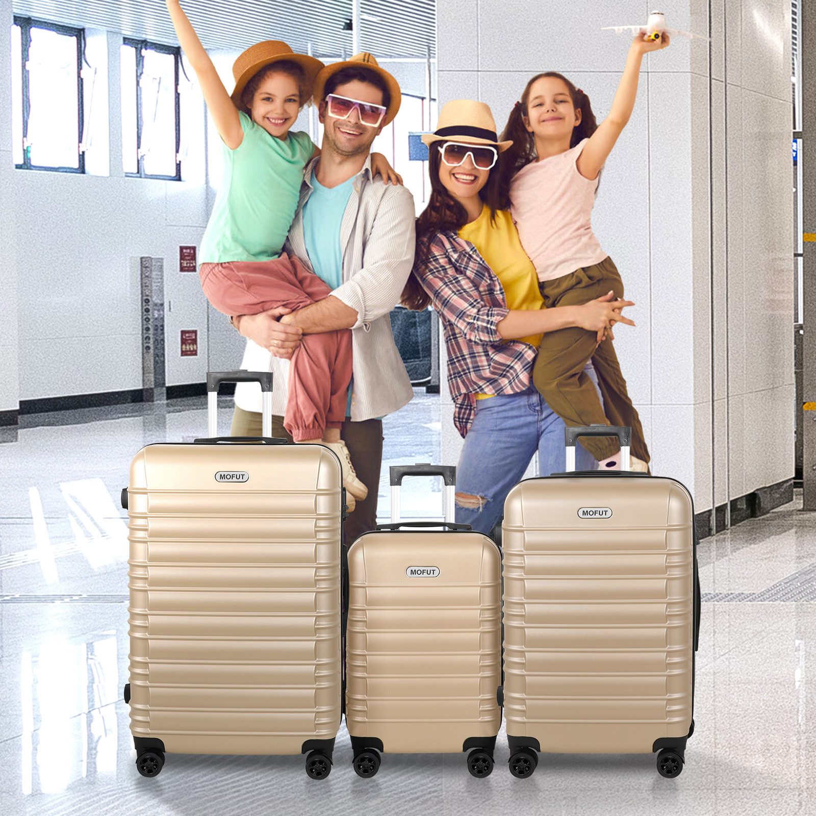MoFut Koffer Zwillingsrollen Reisekoffer Koffer Trolleys Hartschale (M/L/XL), 4 Rollen, Trolley Handgepäck Große Kapazität mit 4 Rollen und Zahlenschloss