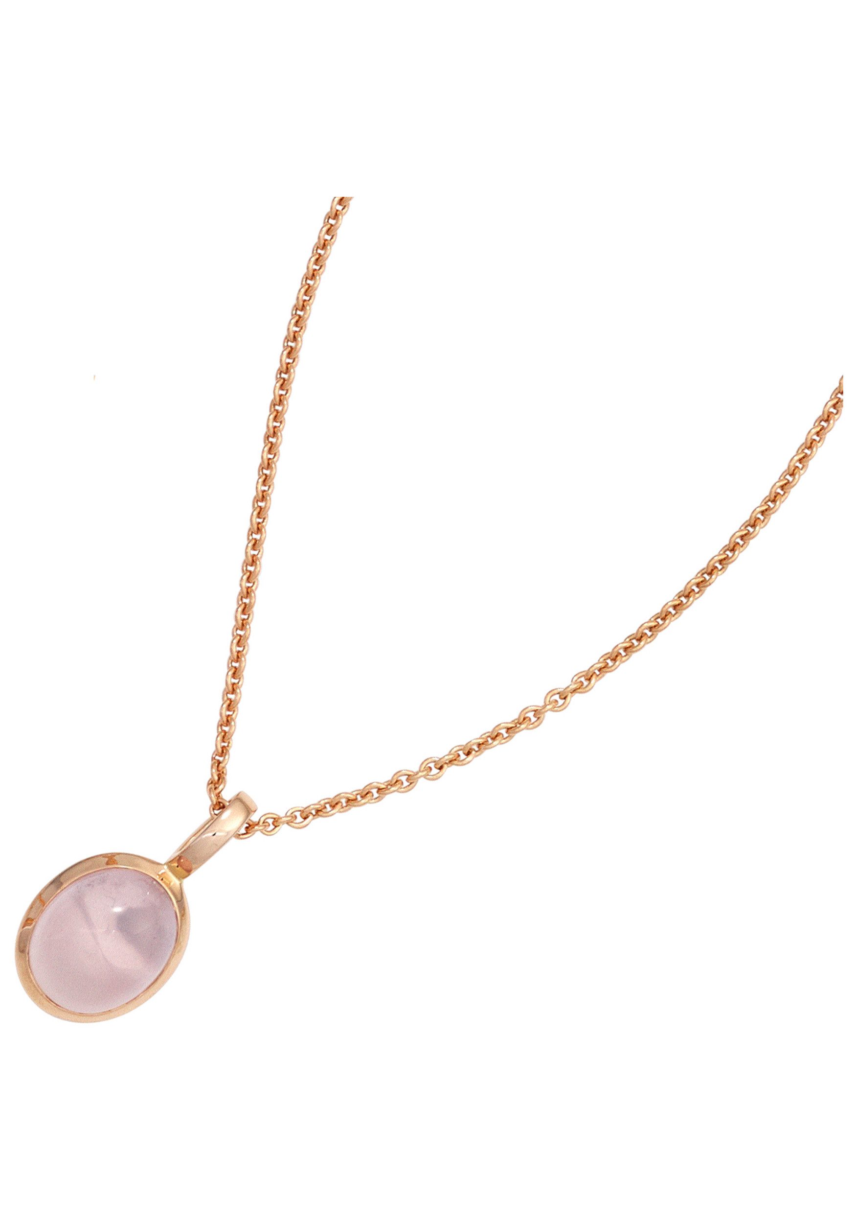 JOBO Kettenanhänger Anhänger Roségoldanhänger oval, 585 Roségold mit Rosenquarz