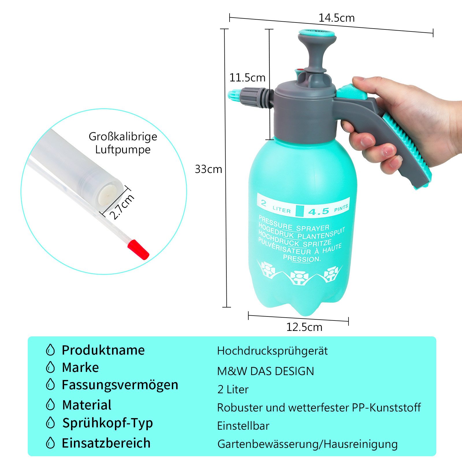 M&W DAS DESIGN Sprühflasche Sprühflasche Drucksprüher Pumpsprühflasche Für Pflanzen Garten