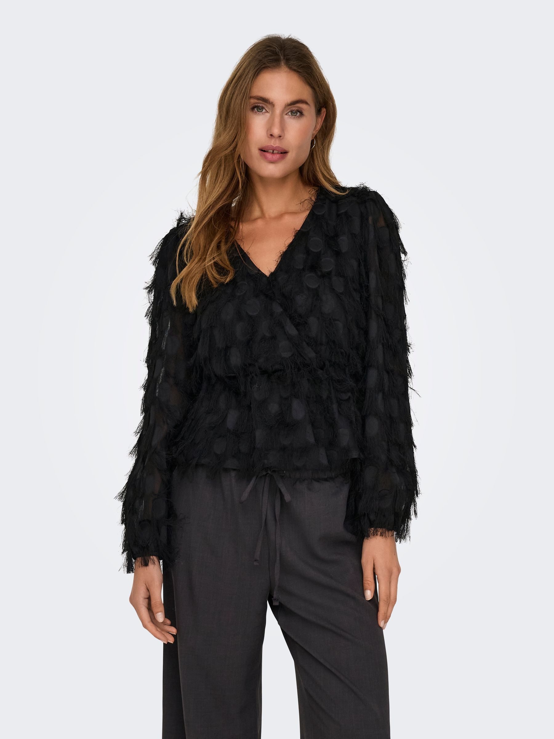 JACQUELINE de YONG Shirttop V-Ausschnitt Langarm günstig online kaufen