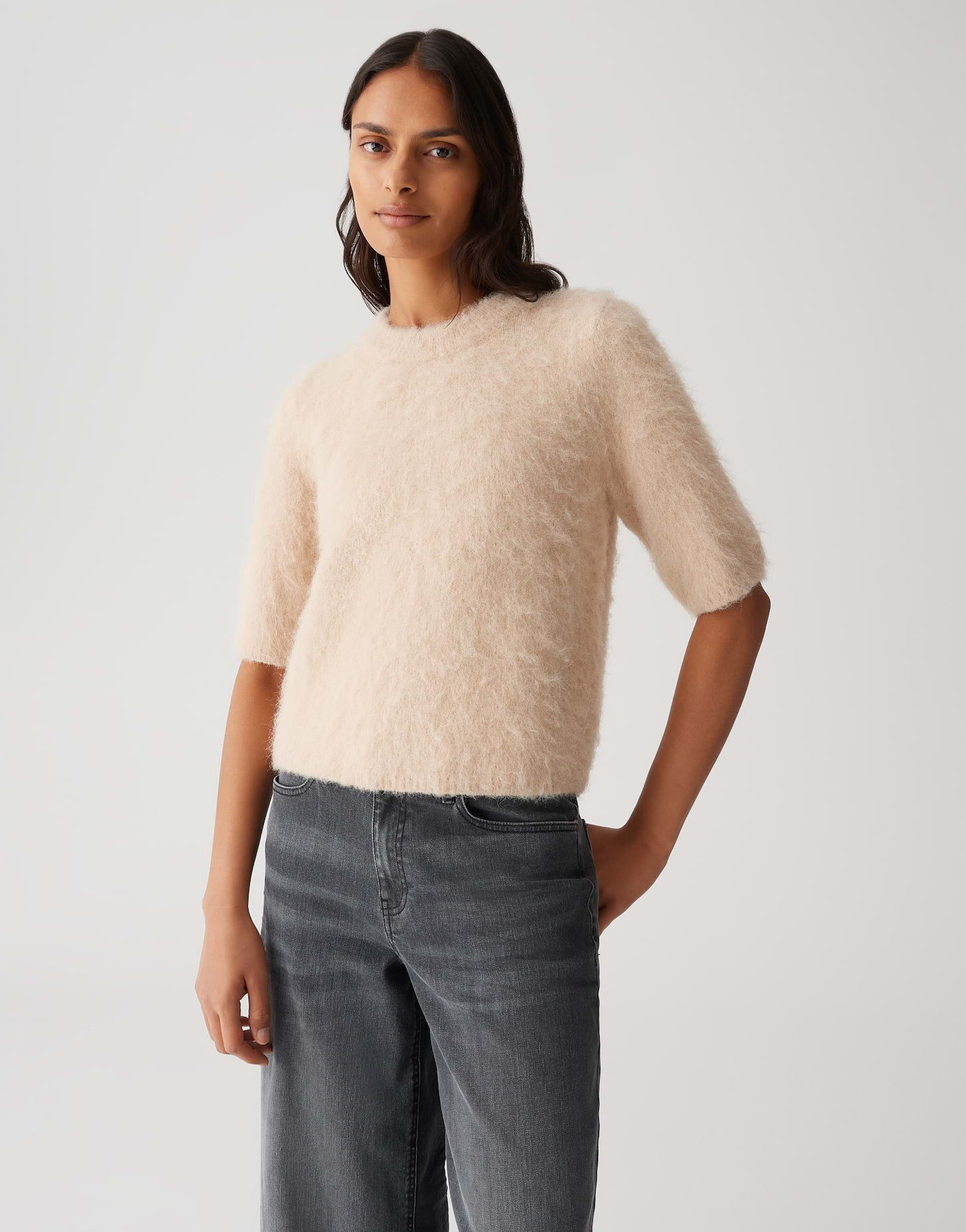 OPUS Kurzarmpullover PLAUSH mit Wollanteil Halbarm, flauschiger Griff, gebü günstig online kaufen