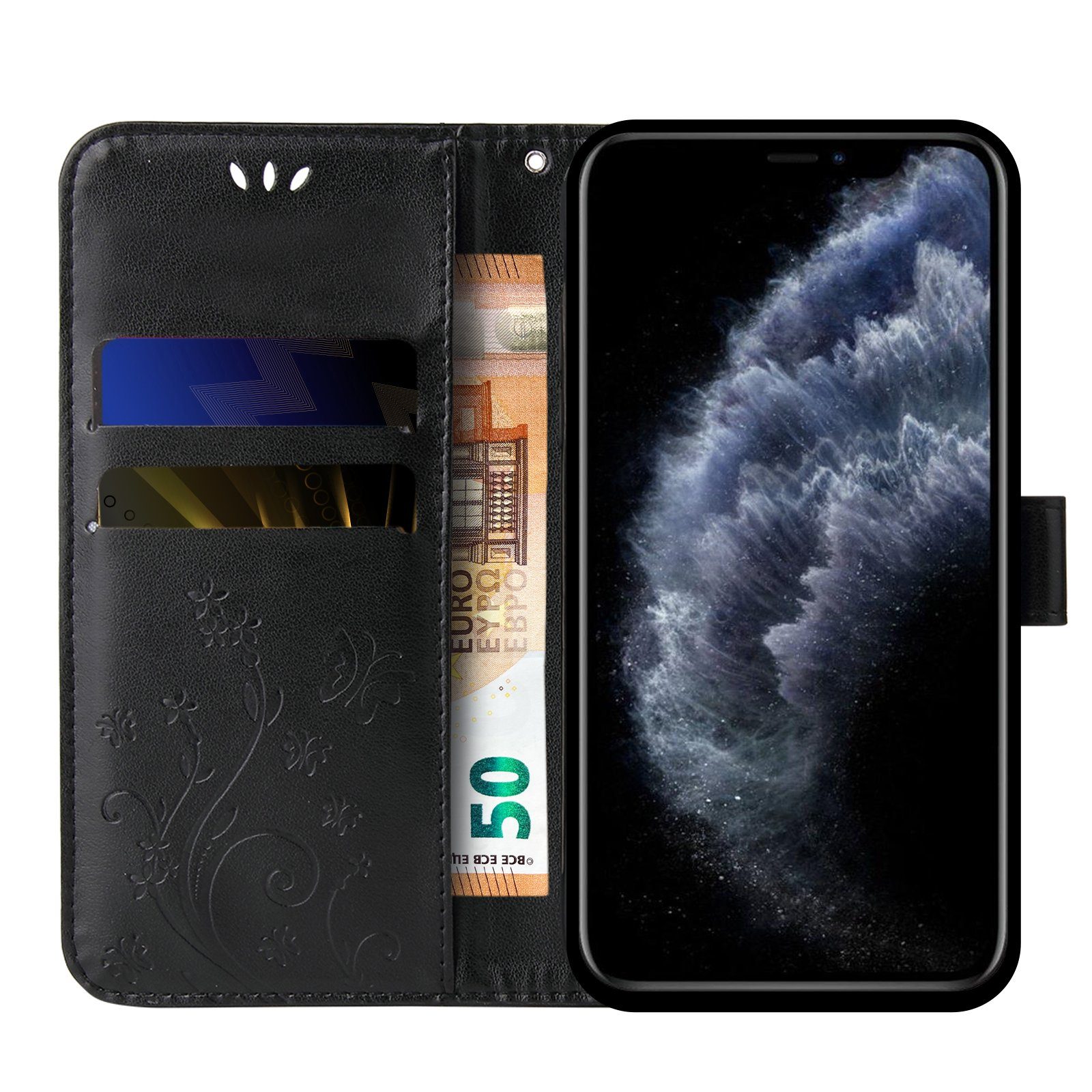 Tec-Expert Handyhülle Cover Tasche Hülle für Apple iPhone 11 Pro Max 6,5 Zoll, Klapphülle Case mit Kartenfach Fliphülle aufstellbar, Motiv Blumen
