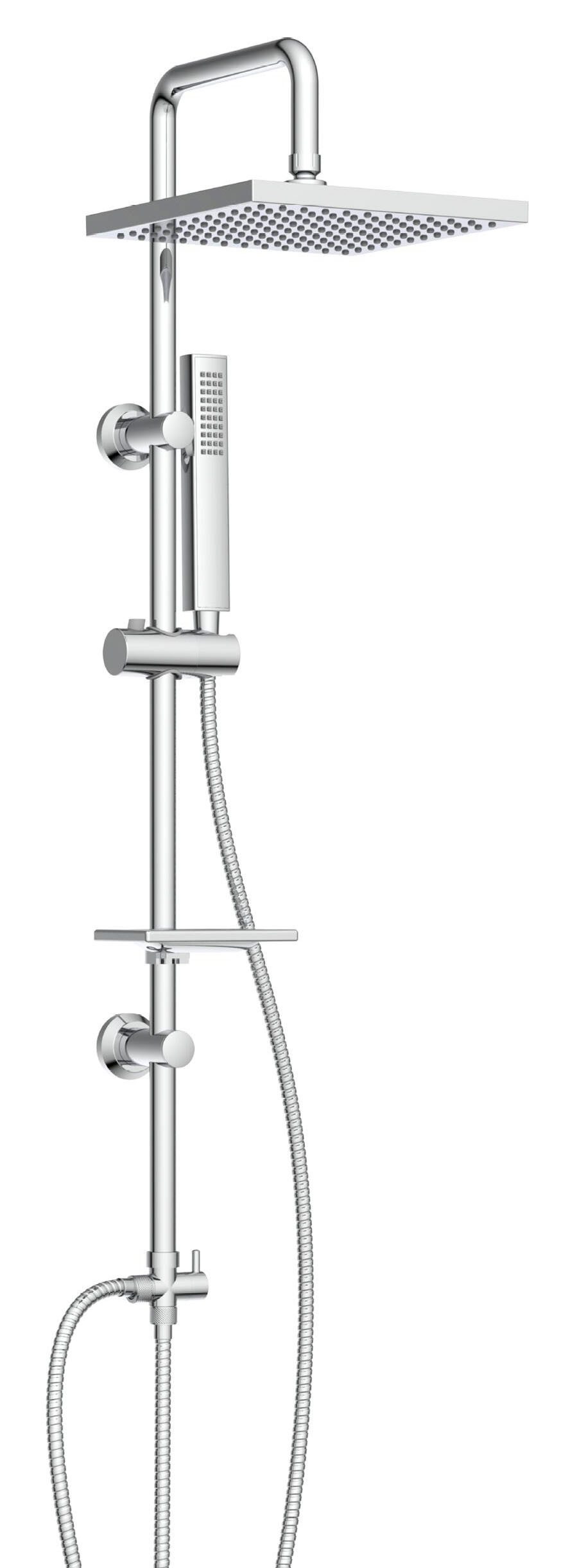 welltime Stangenbrause-Set LINA, Höhe 105 cm, 1 Strahlart(en), Überkopfbrause mit Seifenablage, 20 cm Kantenlänge.