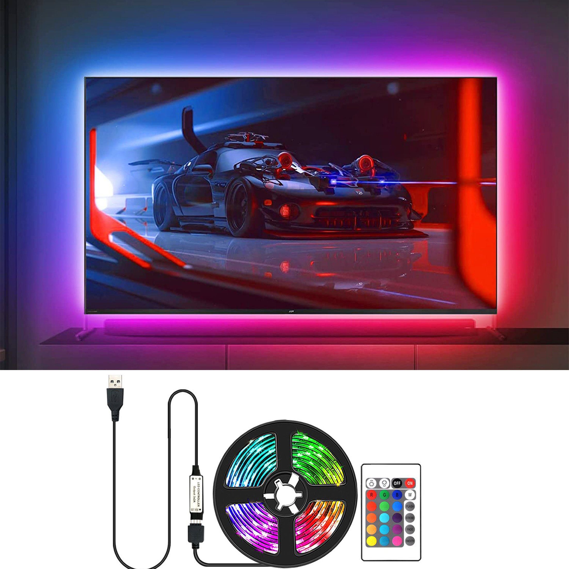 LANOR Stripe LED Lichtleiste,LED-TV-Licht,USB-Schnittstelle,24-Tasten-Fernbedienung