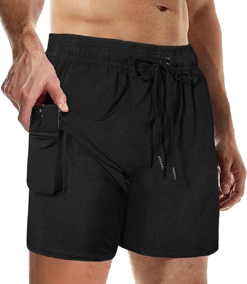 Daskoo Badeshorts Herren Badehose mit Kompressionsfutter, schnell trocknende Boardshorts Trainingsshorts mit verstellbarem Taillenkordelzug und Taschen