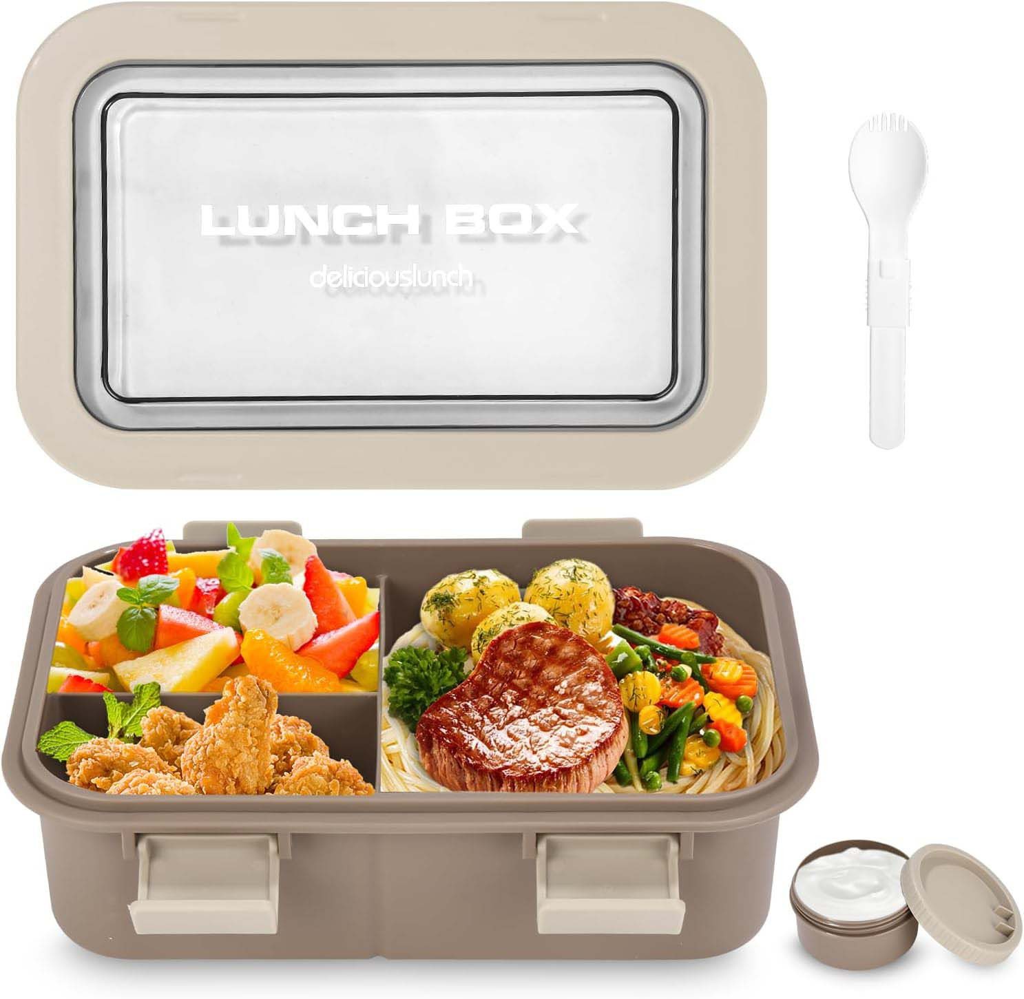 Auledio Lunchbox 1250ml Lunchbox mit Fächern Kinder mit Besteck