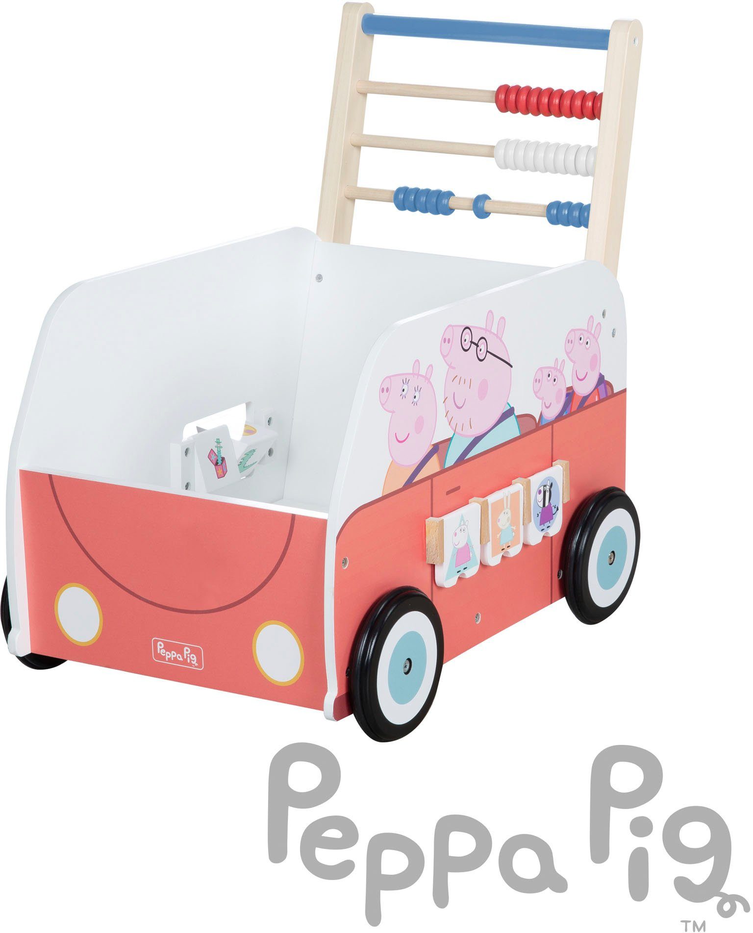 Fördert Fantasie Peppa und roba® die Fähigkeiten, Kreativität Lauflernwagen die motorischen Pig, Holzspielzeug, die