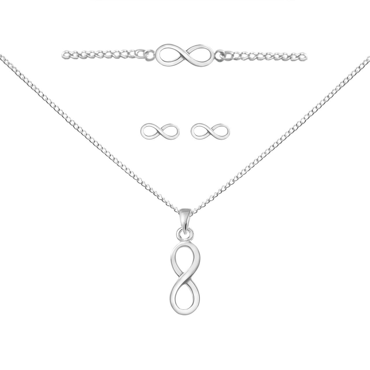 ALEXANDER YORK Ювелірні виробиset INFINITY UNENDLICHKEITSZEICHEN, 5-tlg. (Kette mit Anhänger, Ohrstecker, Armband), 925 Sterling Silber