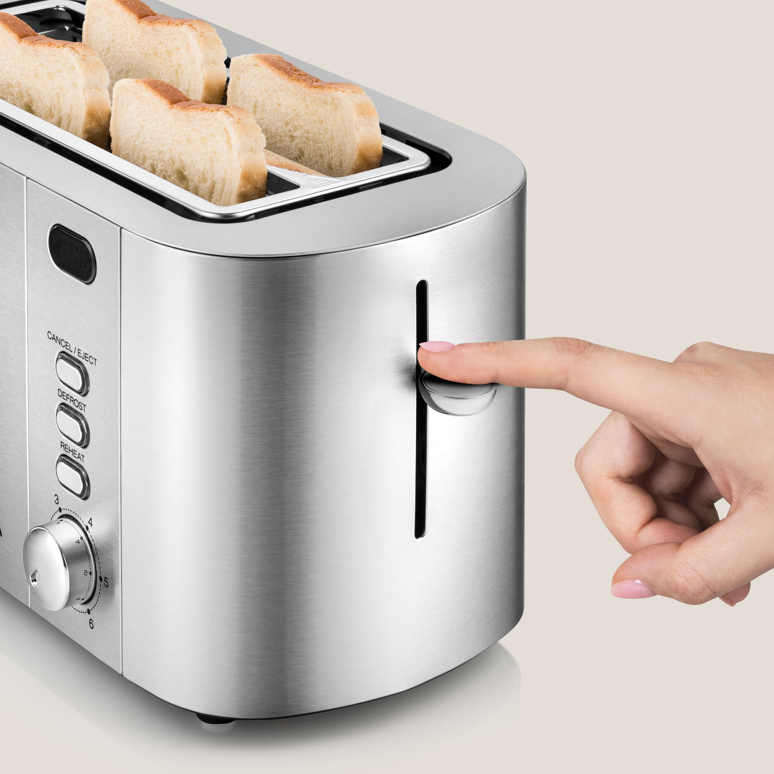 Zeegma Toaster TOSTEE CHEF, 4 kurze Schlitze, für 4 Brotscheiben unterschiedlicher Dicke, 1500 W, 4 Scheiben/LED-Display/1500 W/Breite Schlitze/Timer