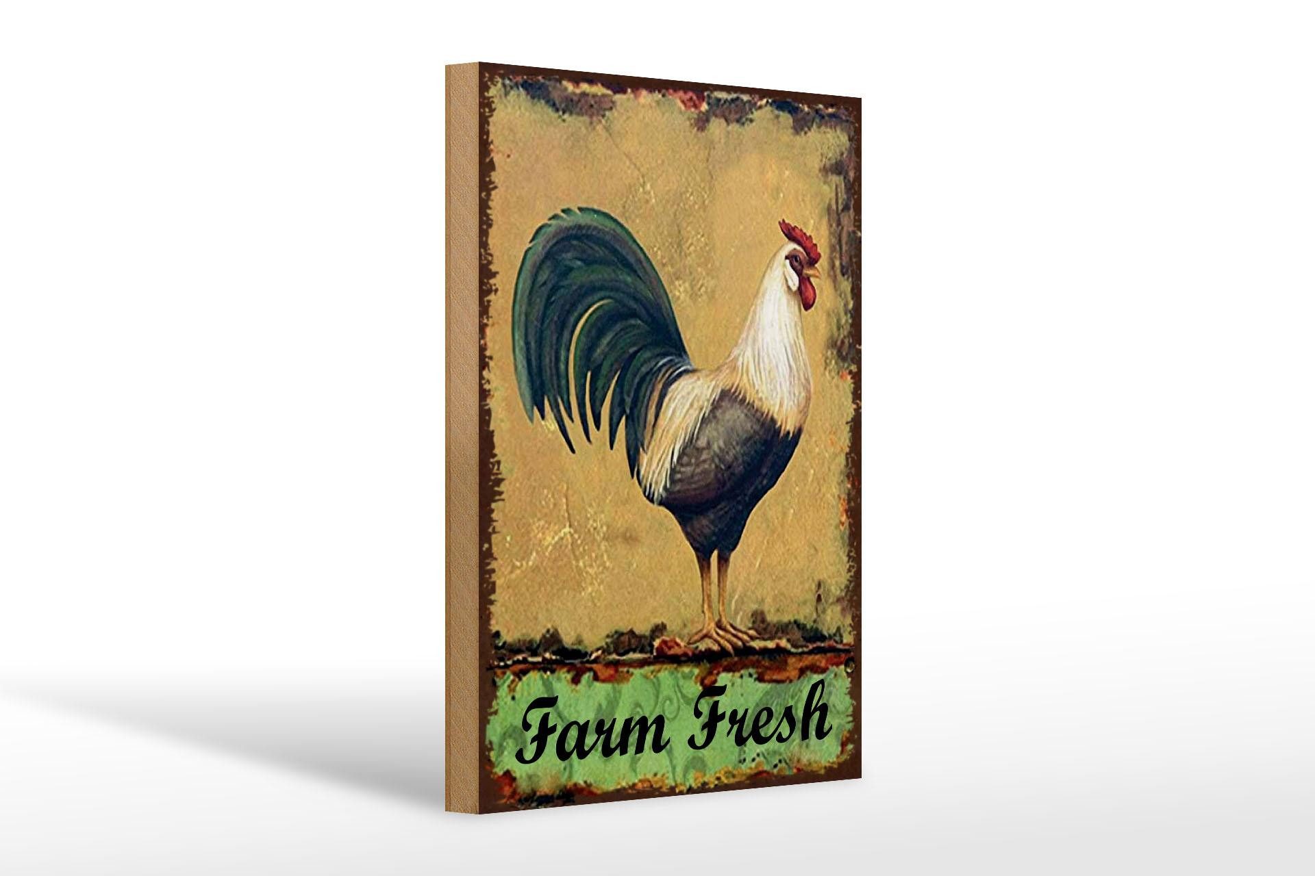 Femer GmbH Holzbild Retro 20x30 cm Farm Fresh Hahn, (1 St), Glatte Holzfaserplatte (MDF), vorn beschichtet