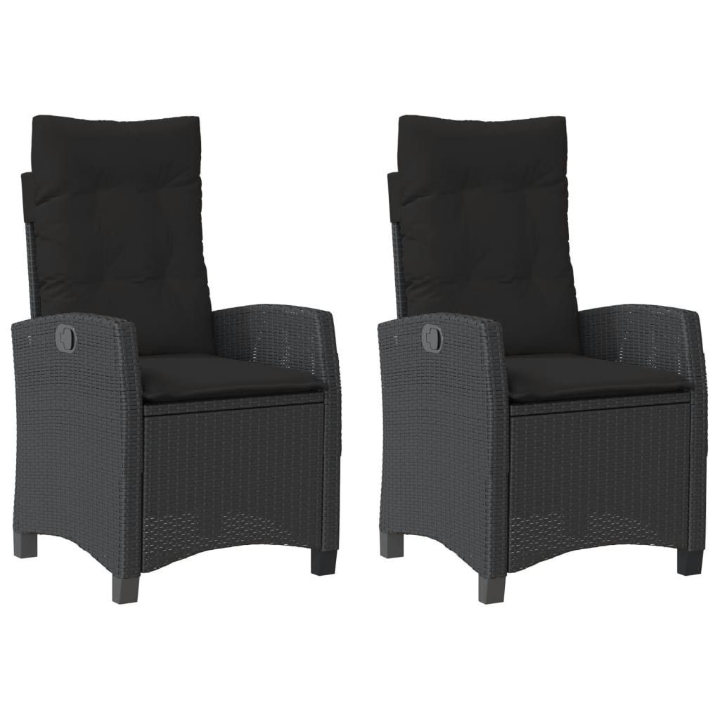 Gartenstuhl Gartensessel mit Kissen 2 Stk Verstellbar Schwarz Polyrattan