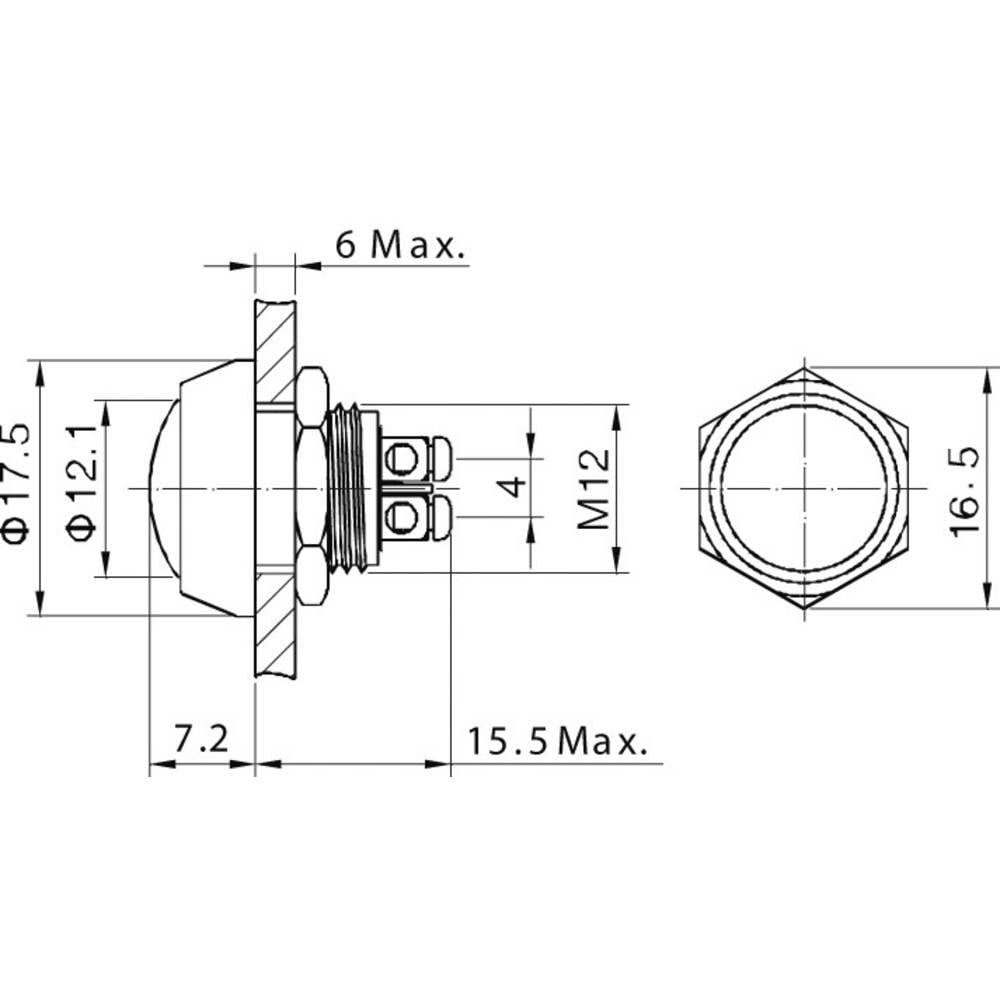 Thumbnail - TRU COMPONENTS Schalter Vandalismusgeschützter Taster 12 mm 48 V/DC 2 A, Betätiger gewölbt