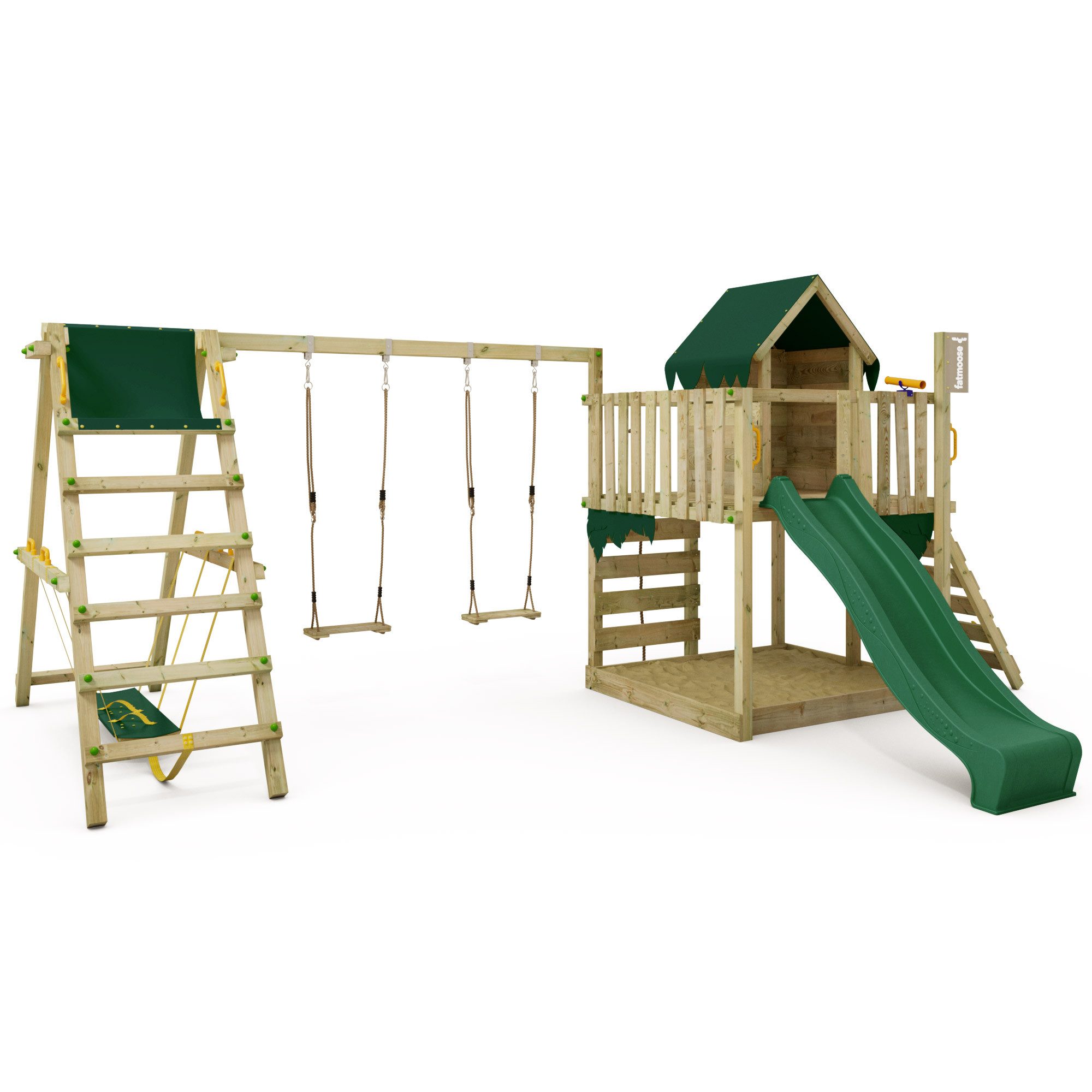 FATMOOSE Spielturm JazzyJungle mit SurfSwing – Abenteuer-Spielhaus mit Rutsche, extrem witterungsbeständig mit 10 Jahren Garantie*