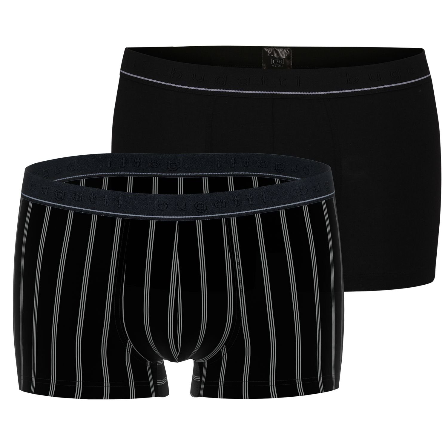 bugatti Boxershorts (2-St) mit Modal, formstabil, natürlich, langlebig, tolle Optik im 2er Pack Schwarz / Gestreift