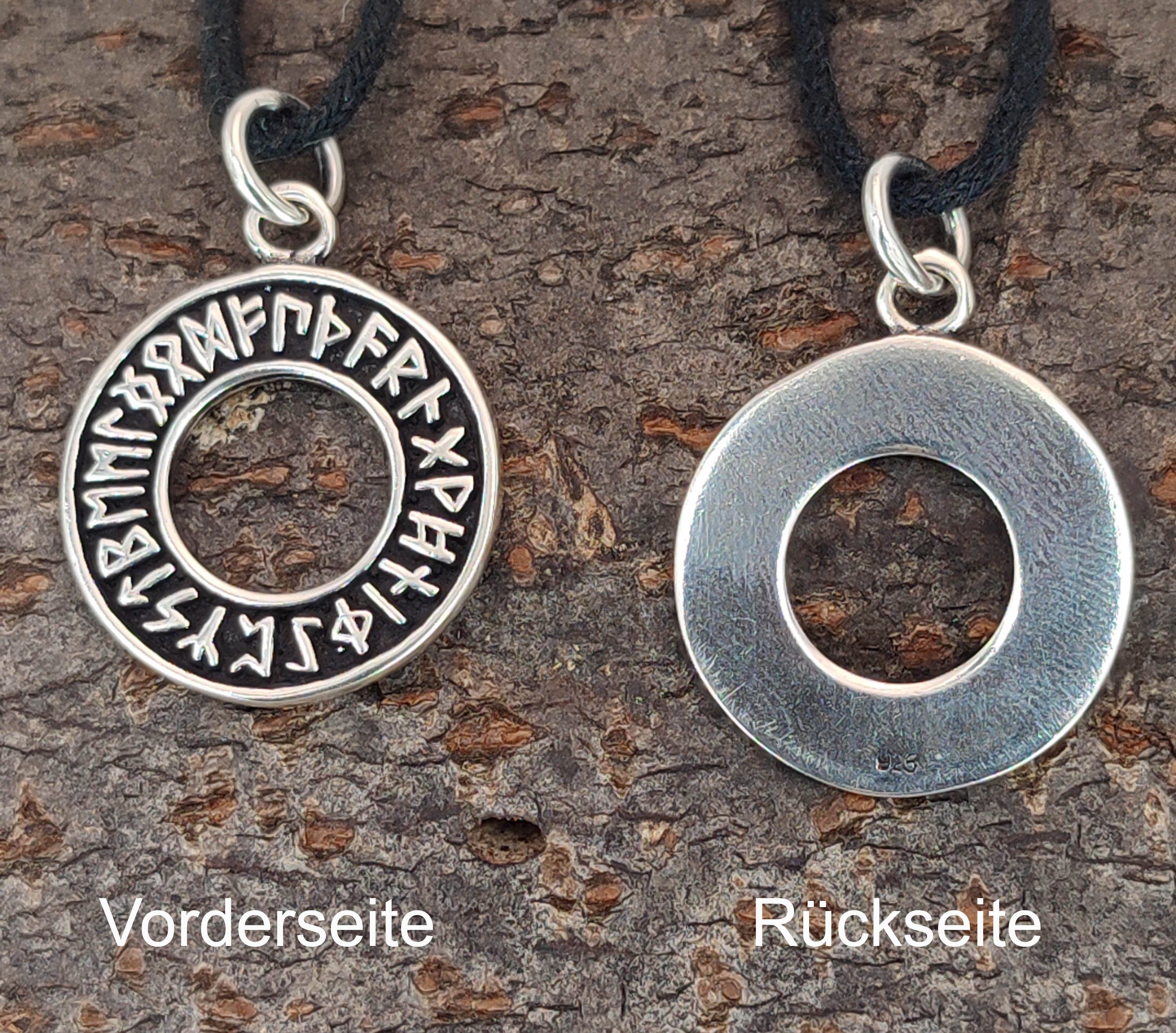 of Rune Kettenanhänger Leather Runenring 925 Futhark Runenkreis Kiss Wikinger Kette Silber Anhänger