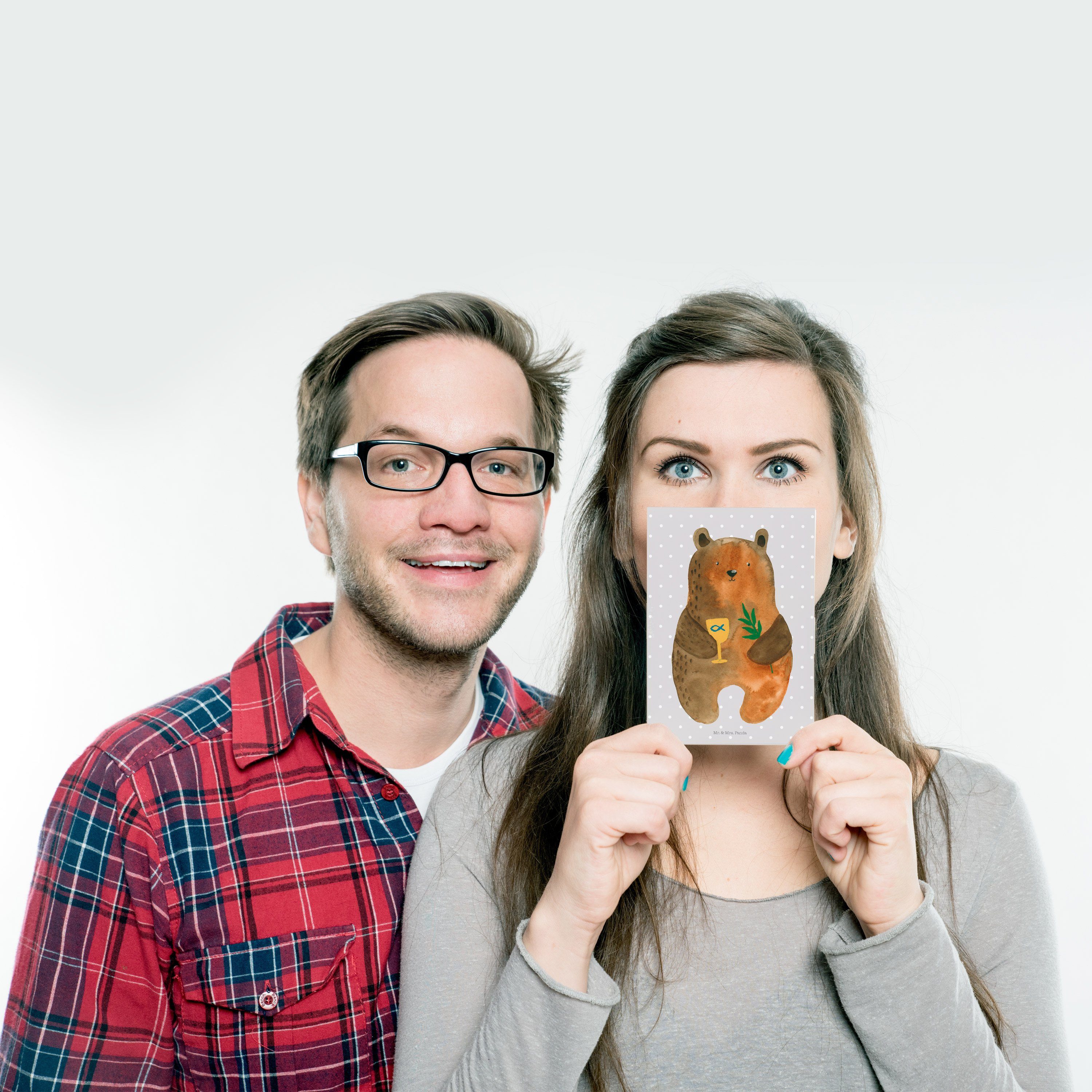 Mr. & Mrs. Panda Postkarte Teddybär, - Pastell Geschenk, evangelisch, Grau Ki Konfirmation-Bär 