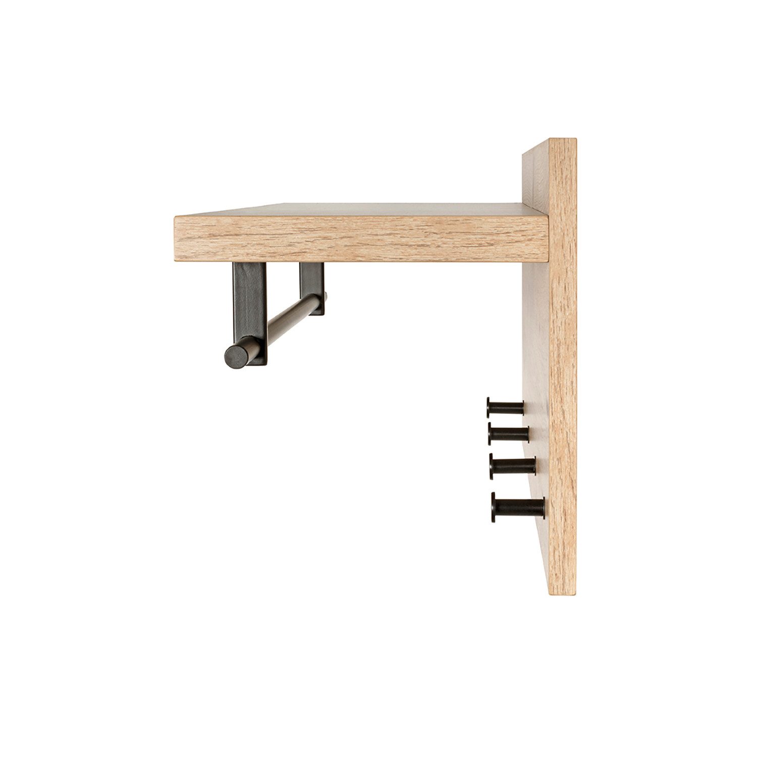 HAKU Garderobenständer PARMA 5 Garderobe - eiche-schwarz - MDF, Metall - H. 30cm x B. 75cm, (1xWandgarderobe, Wandhalterung - Wandhalter), Wandhakenleiste - Hak – Bild 4 von 5
