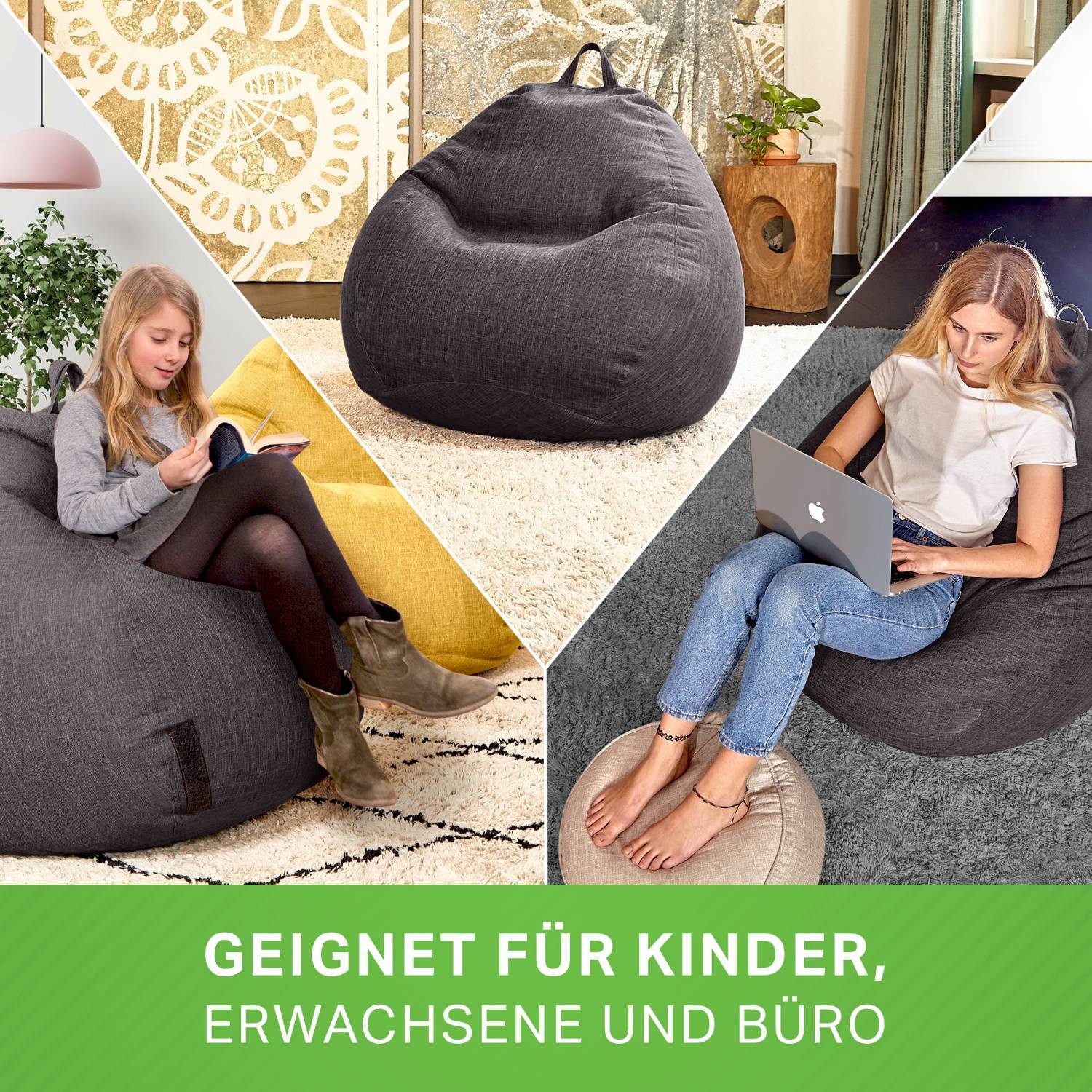 Green Bean Sitzsack Indoor Sitzsack Home Linen L - 200 Liter (Indoor Riesensitzsack mit EPS-Perlen Füllung, Kuschelig Weich Waschbar), Sitzkissen Lounge Chair