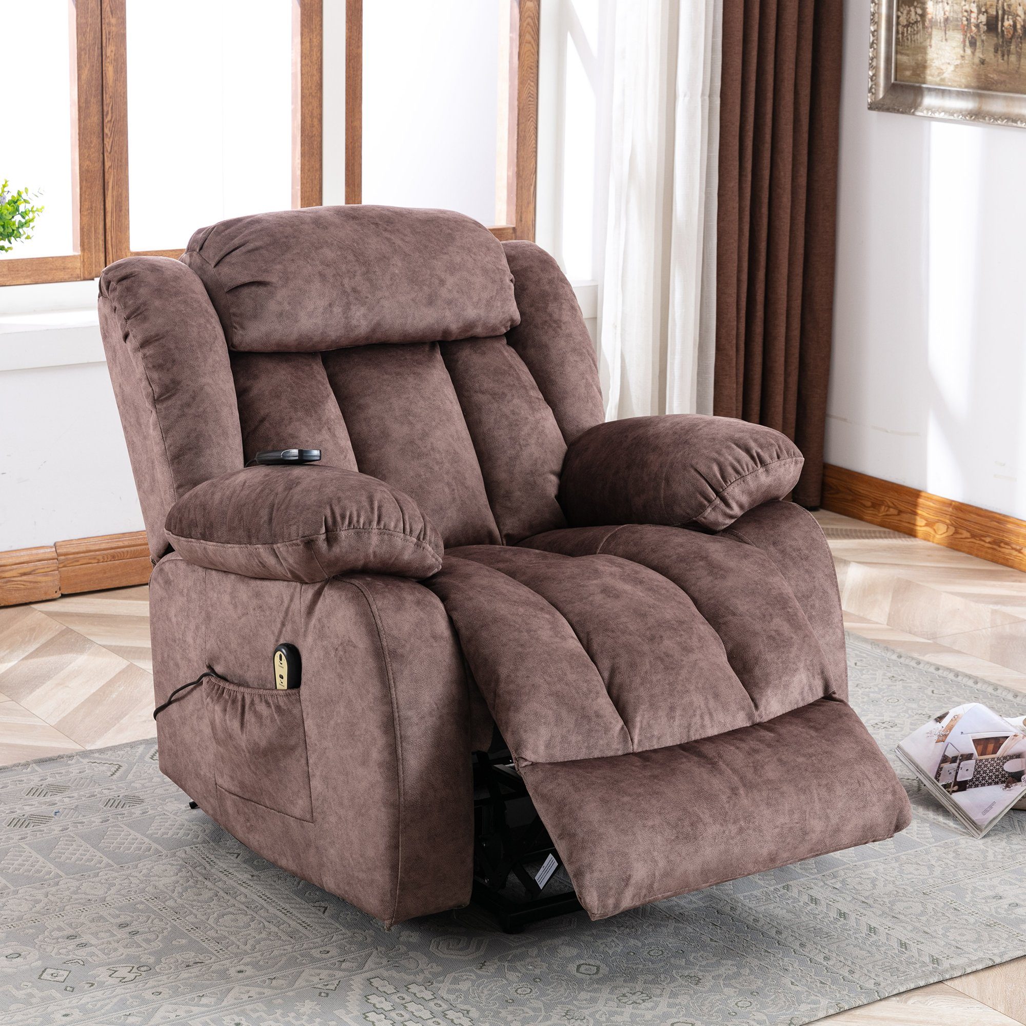 Merax TV-Sessel Elektrisch Relaxsessel Liegefunktion, relaxfunktion, Aufstehhilfe Fernsehsessel mit Wärme und und mit Massagesessel Schokolade Vibraiton